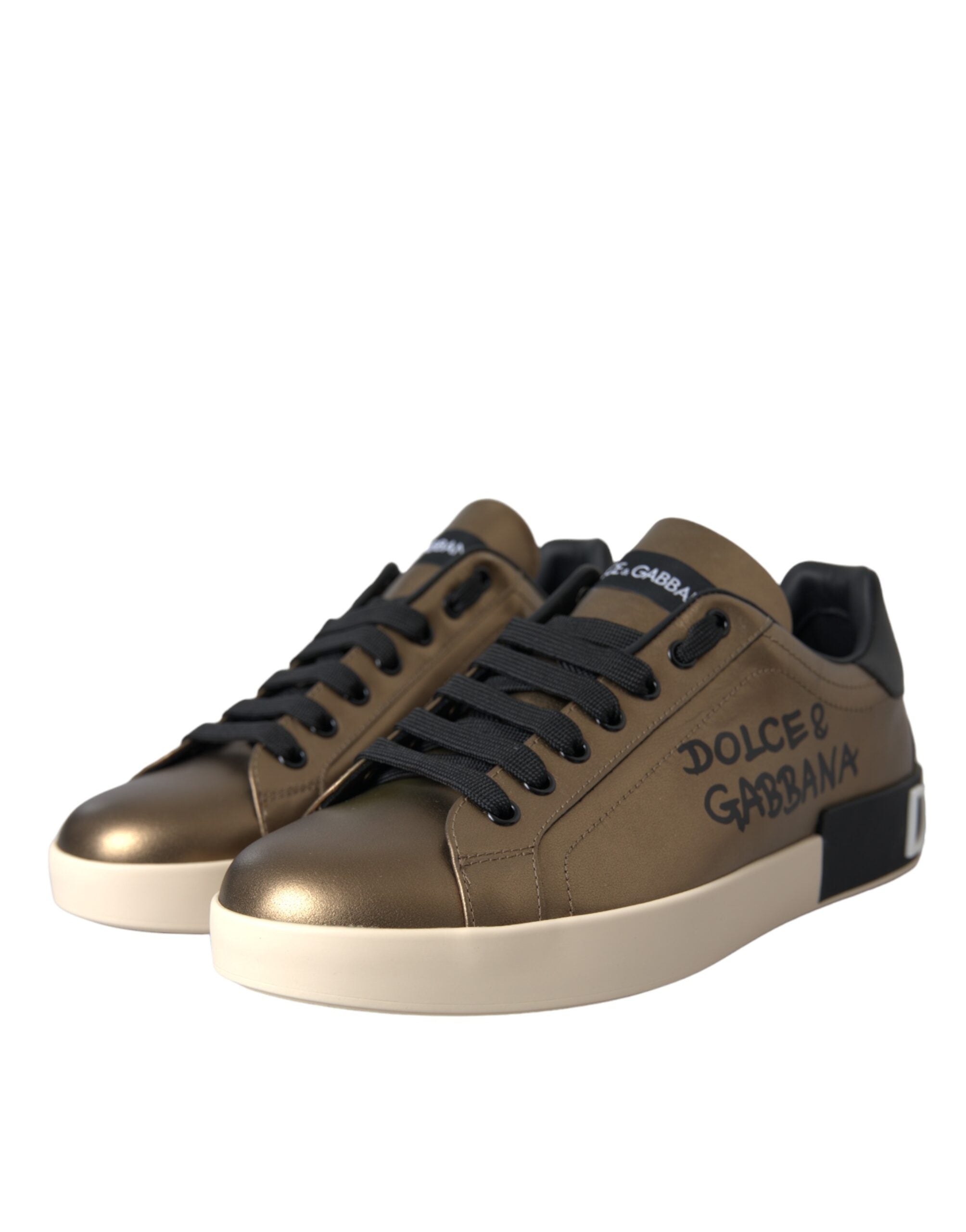 Παπούτσια Dolce & Gabbana Gold Black Portofino Calf Leather Sneakers