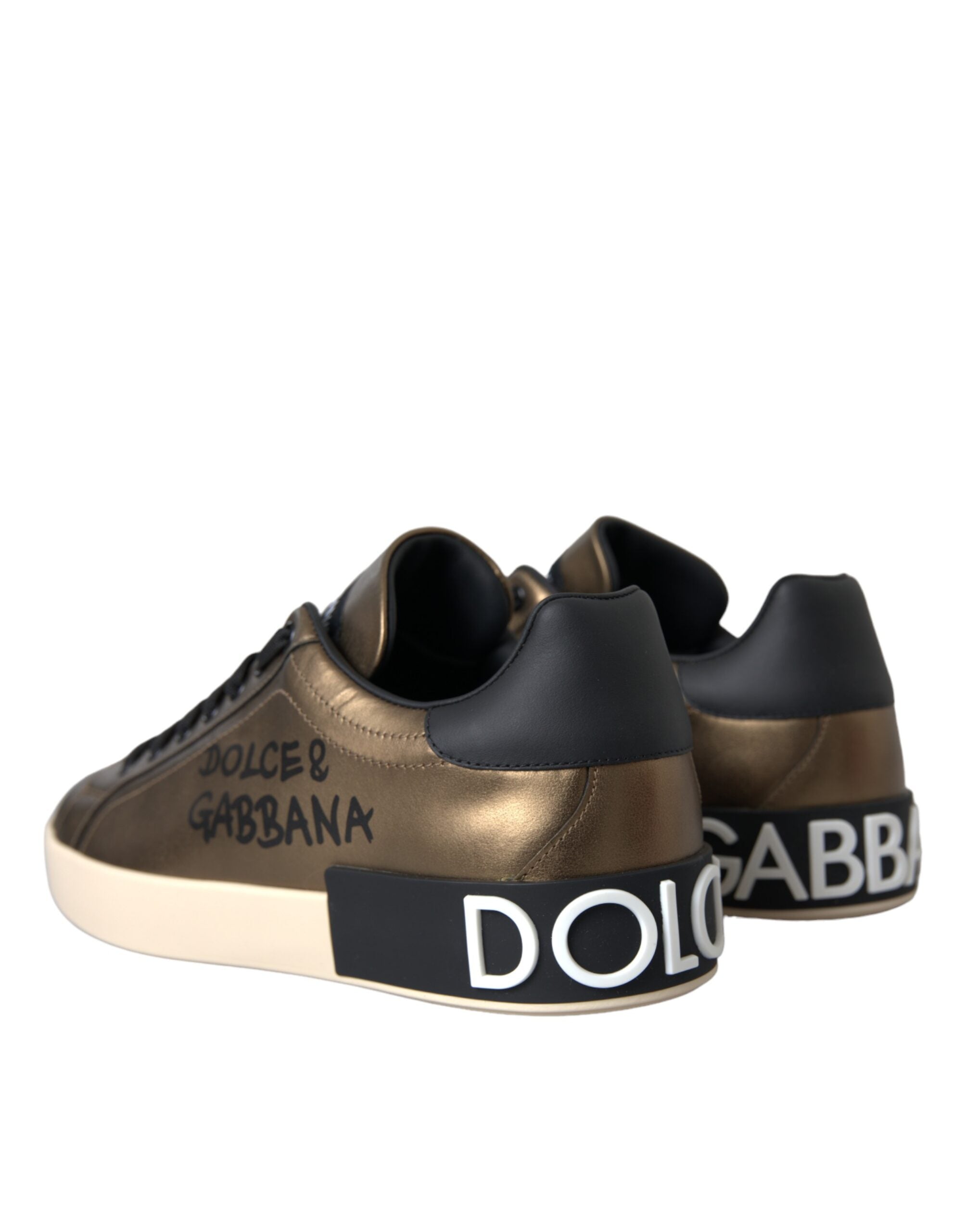 Παπούτσια Dolce & Gabbana Gold Black Portofino Calf Leather Sneakers