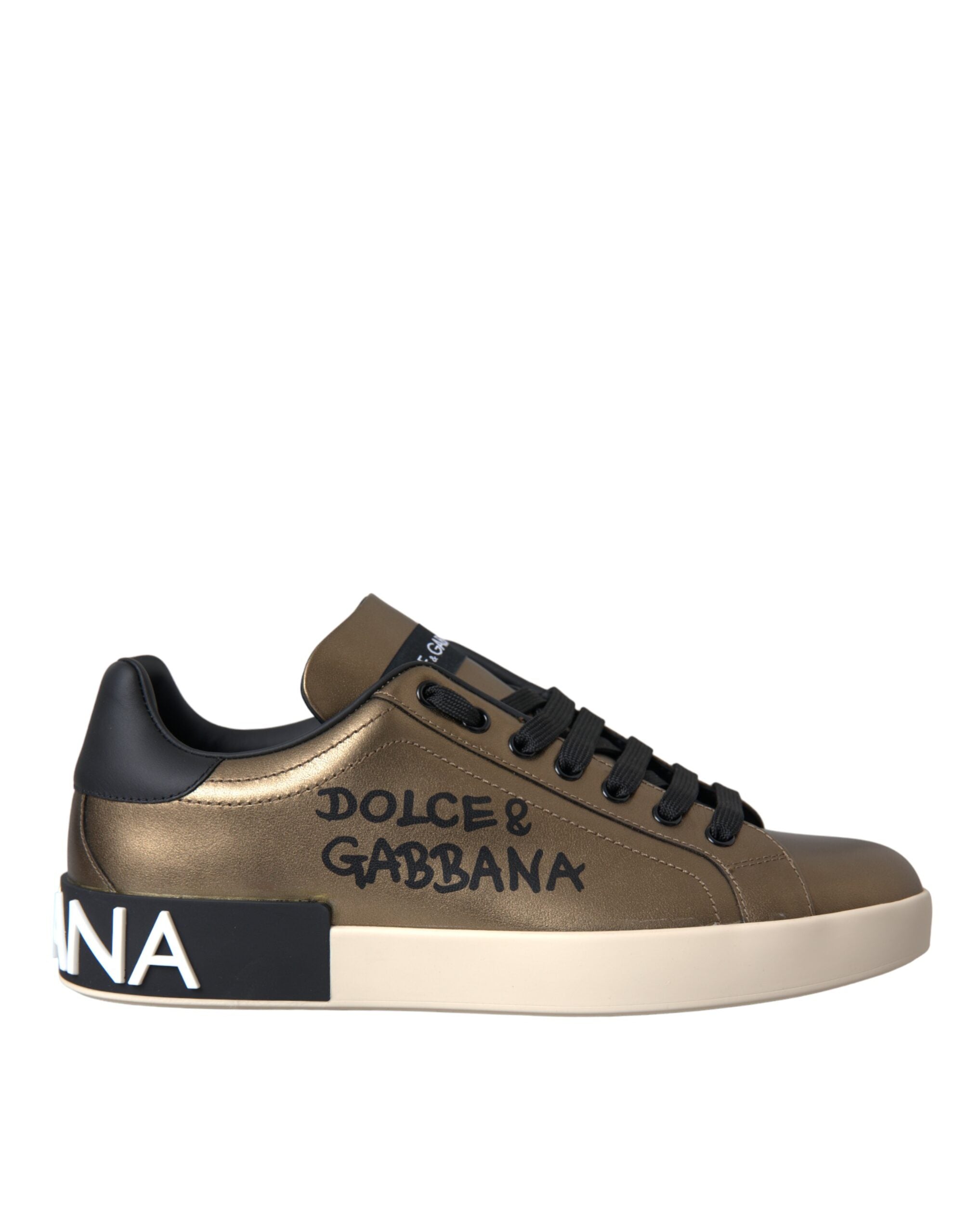 Παπούτσια Dolce & Gabbana Gold Black Portofino Calf Leather Sneakers