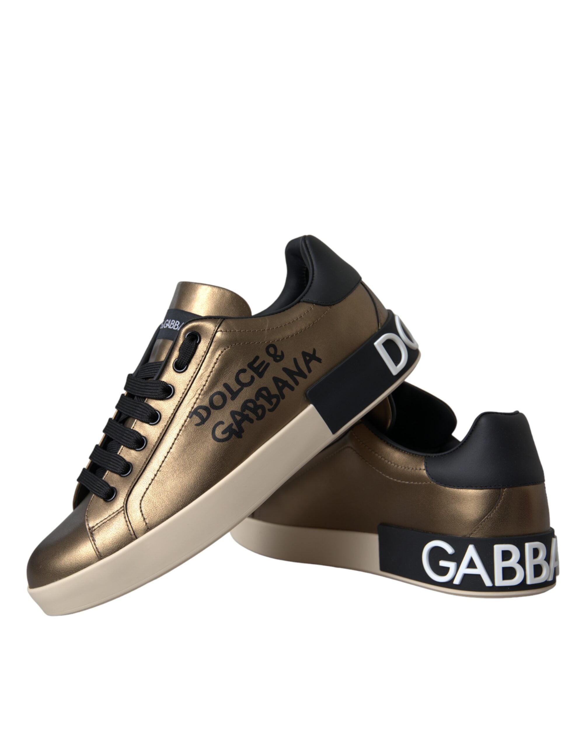 Παπούτσια Dolce & Gabbana Gold Black Portofino Calf Leather Sneakers