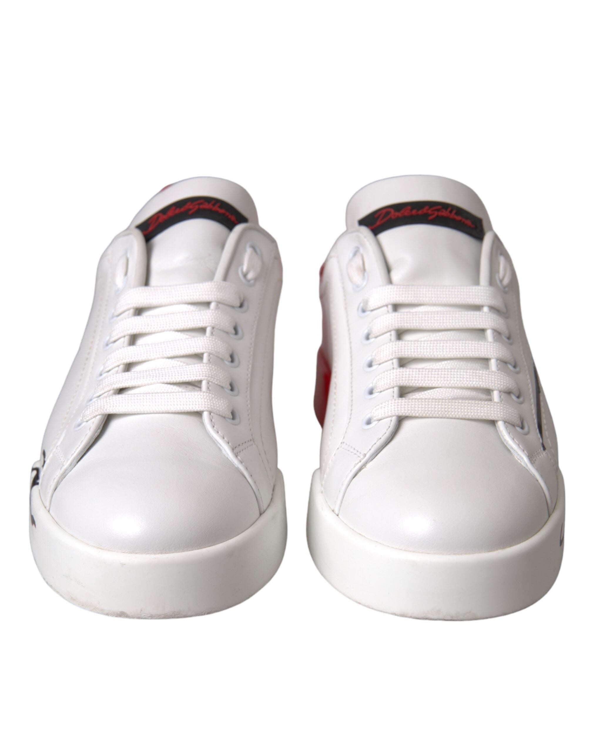 Dolce & Gabbana White Red Leather Logo Low Top Sneakers Shoes