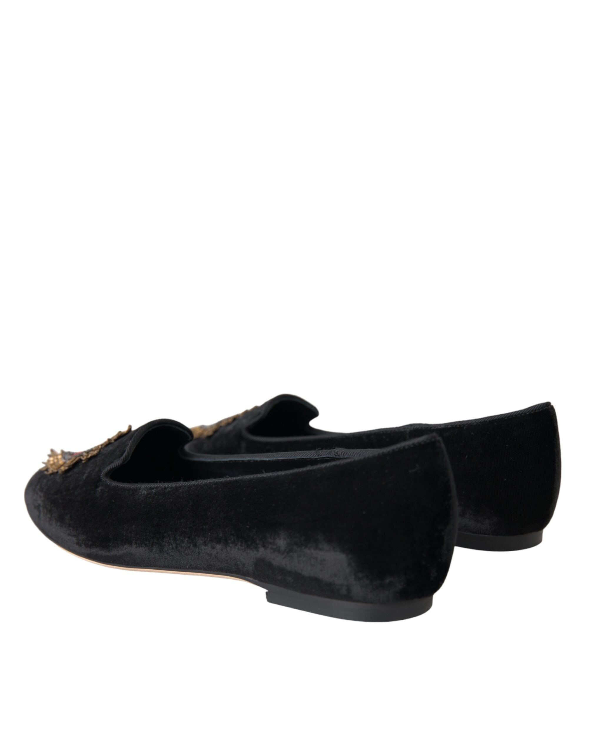 Dolce & Gabbana Black Velvet DG Heart Loafers Flats