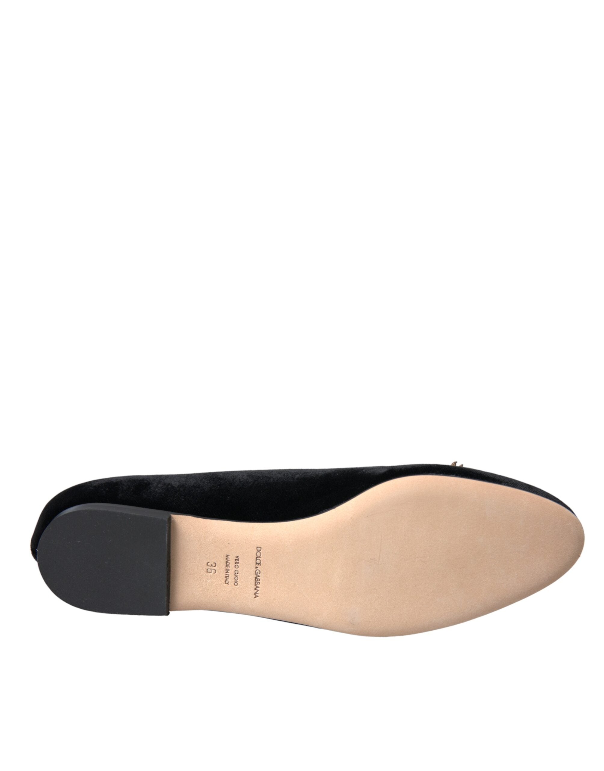 Dolce & Gabbana Black Velvet DG Heart Loafers Flats