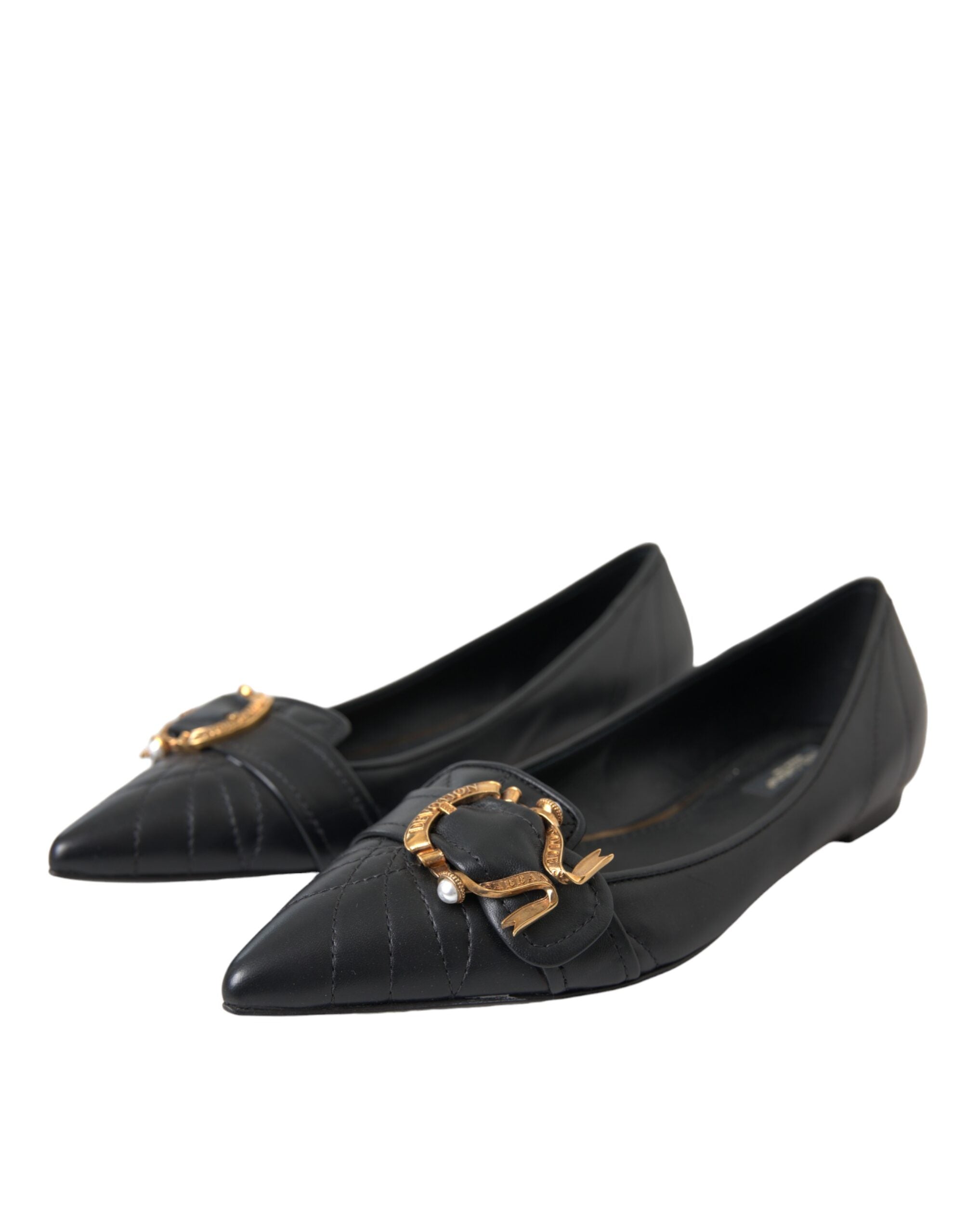 Παπούτσια Dolce & Gabbana Black Devotion Δερμάτινα Pointy Flats