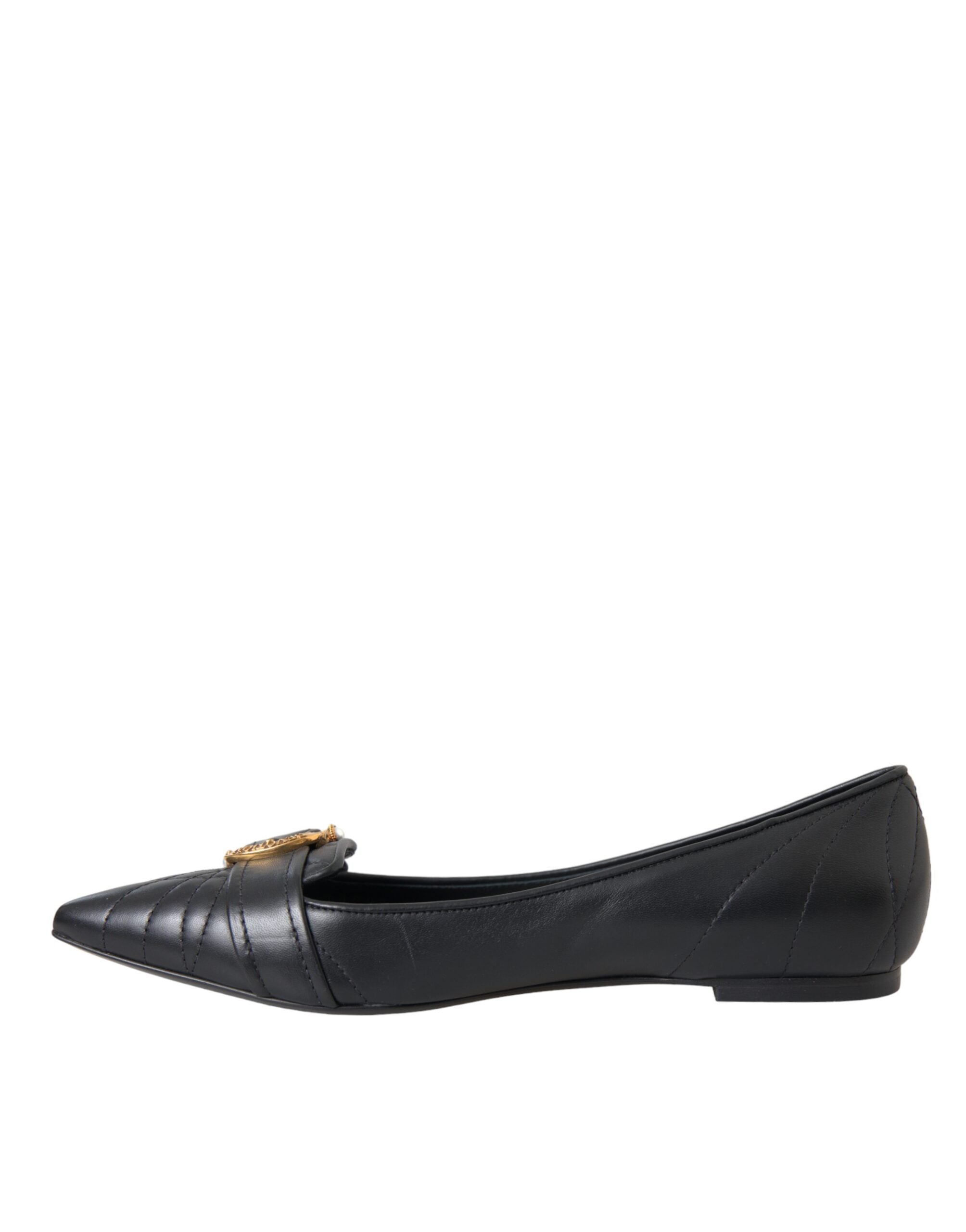 Παπούτσια Dolce & Gabbana Black Devotion Δερμάτινα Pointy Flats