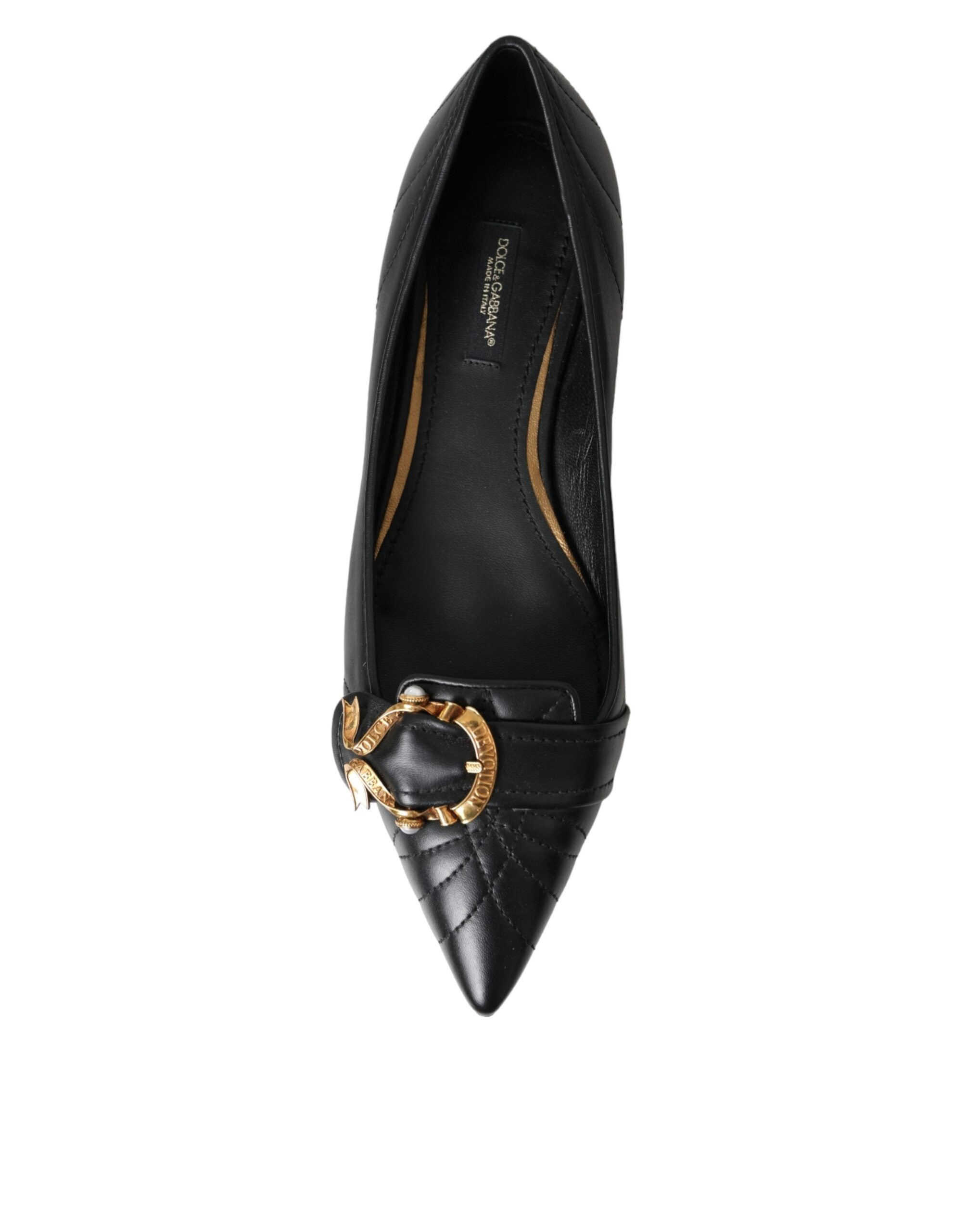 Παπούτσια Dolce & Gabbana Black Devotion Δερμάτινα Pointy Flats