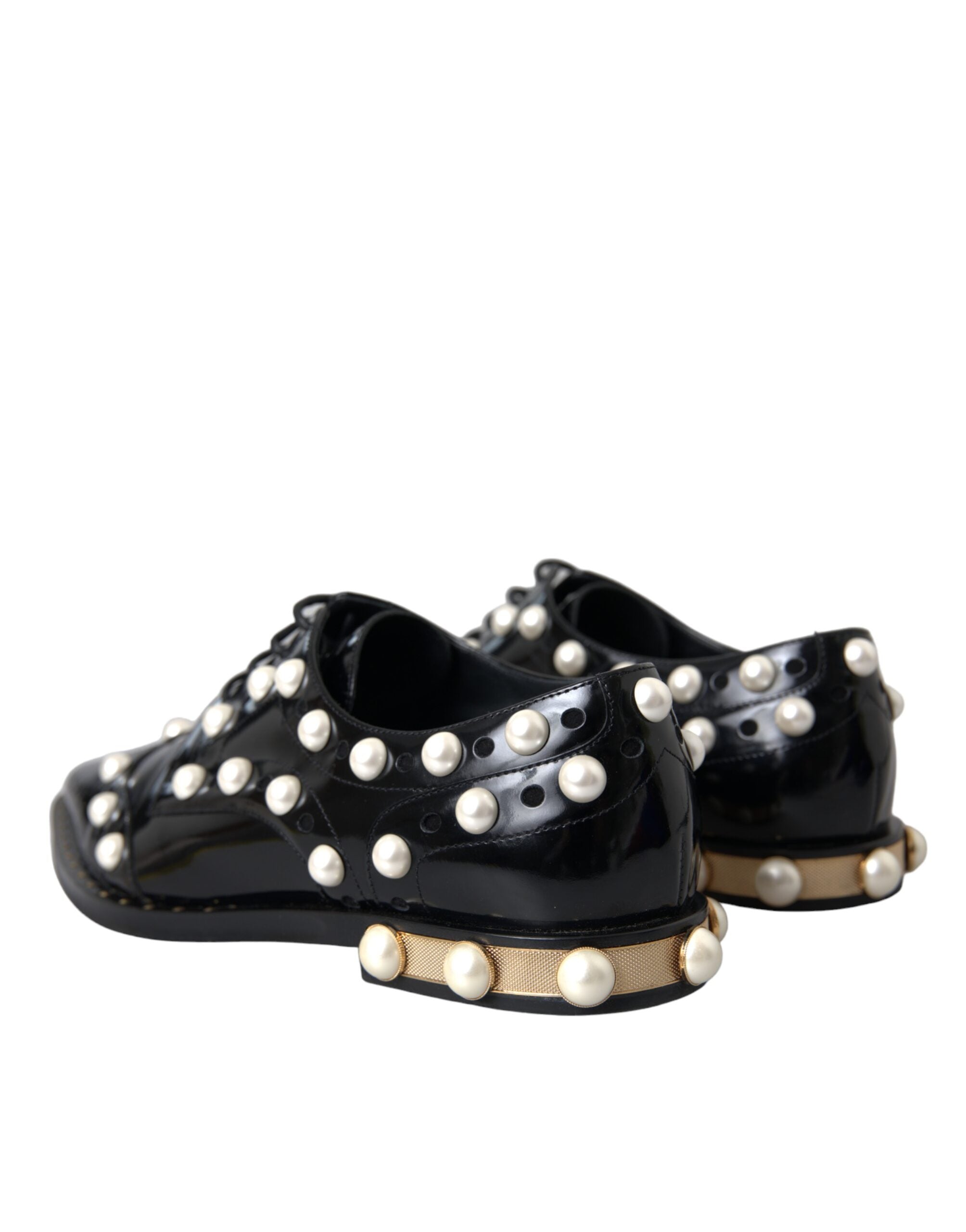 Dolce & Gabbana Black Leather Faux Pearl Dress Broque Shoes