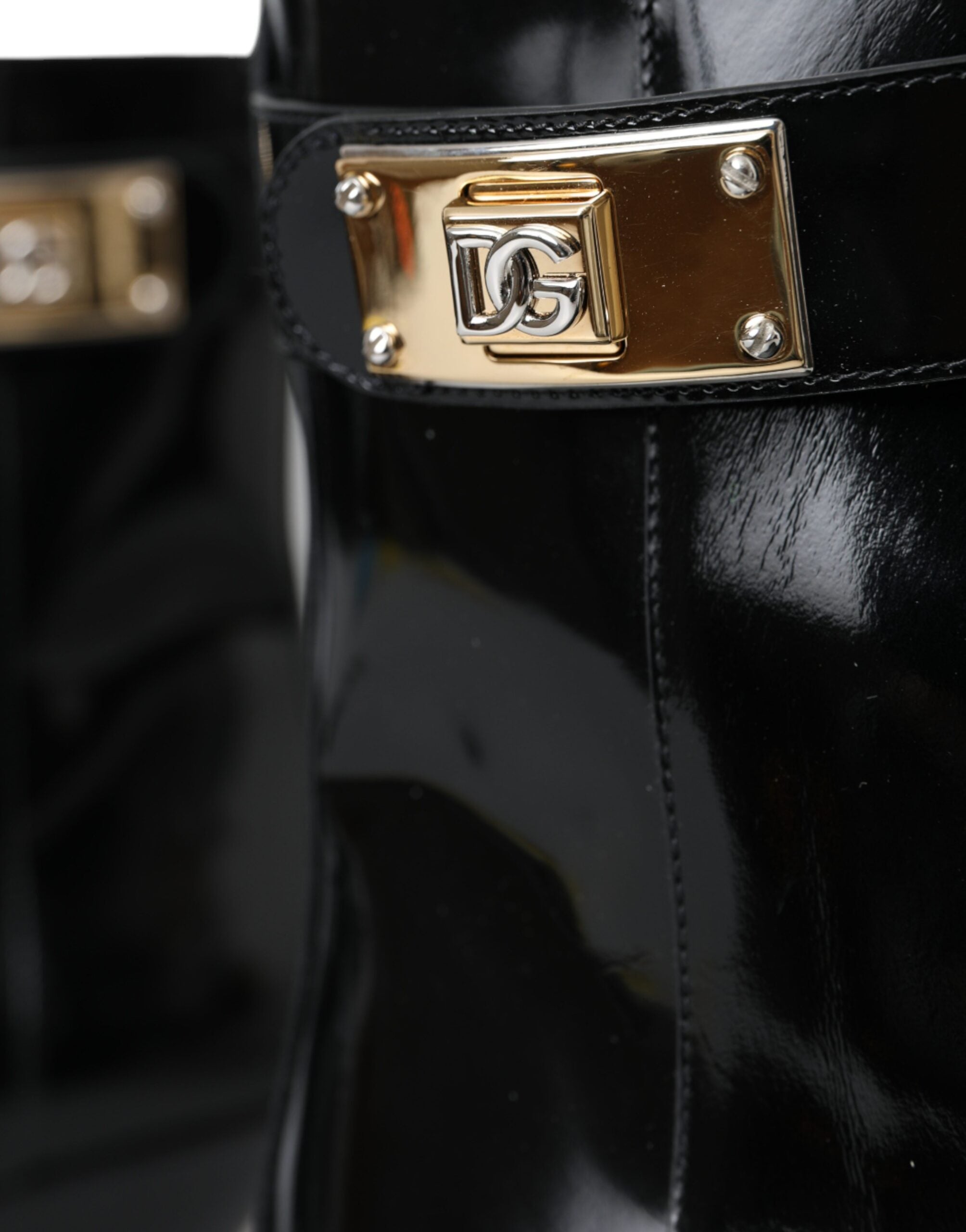 Dolce & Gabbana Black Logo Appliqué Leather Ankle Boots Shoes