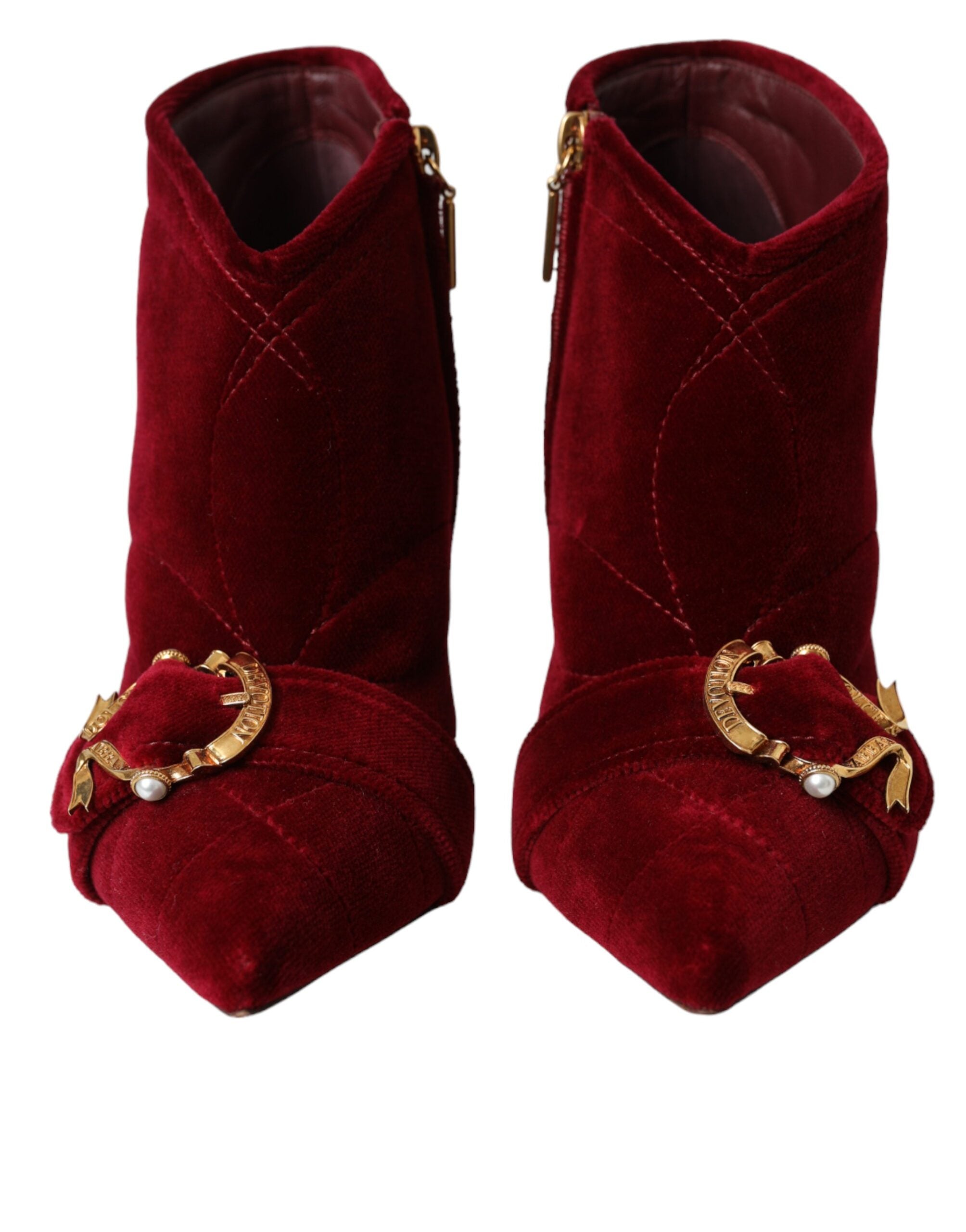 Παπούτσια Dolce & Gabbana Dark Red Velvet Devotion Buckle Boots