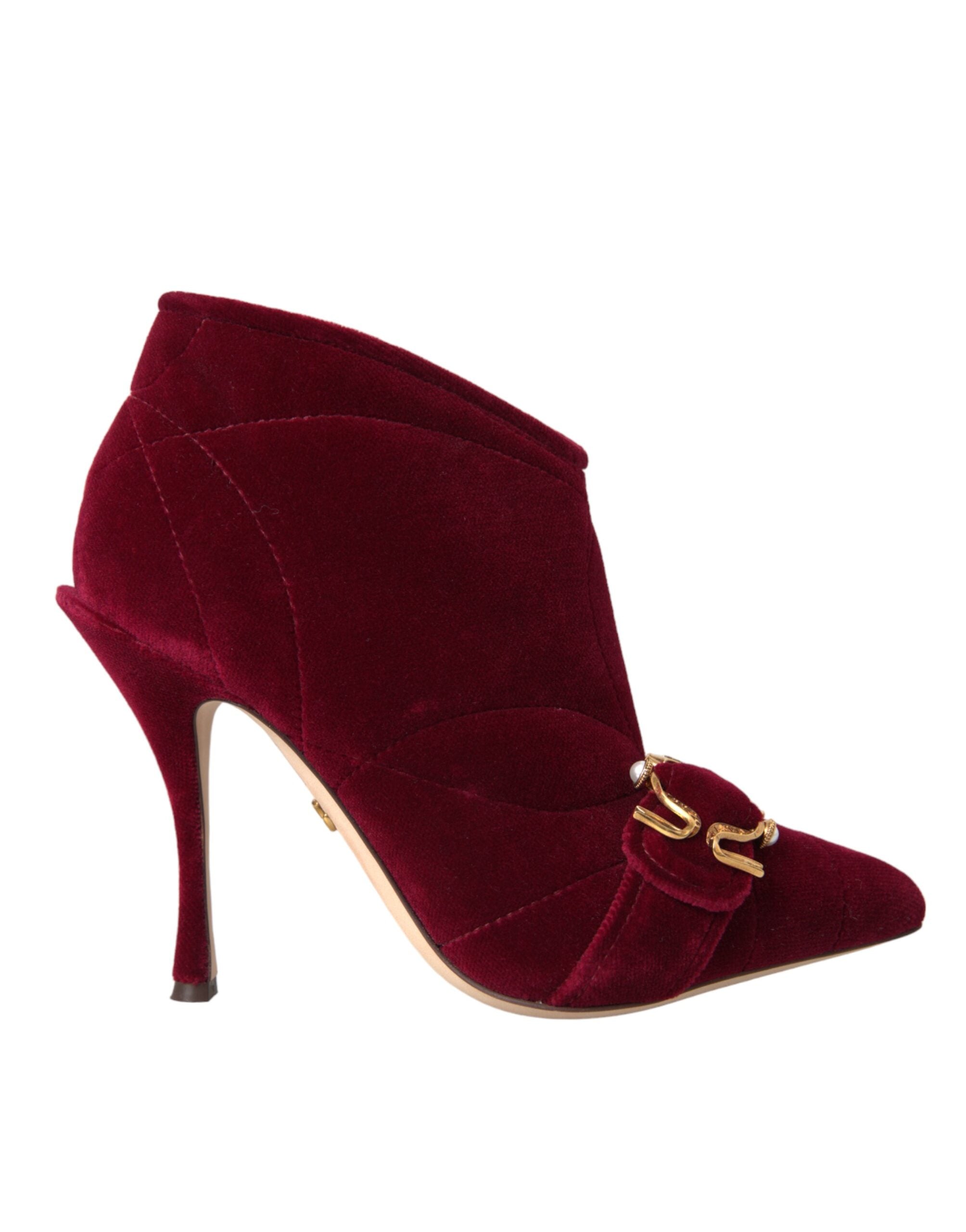 Παπούτσια Dolce & Gabbana Dark Red Velvet Devotion Buckle Boots