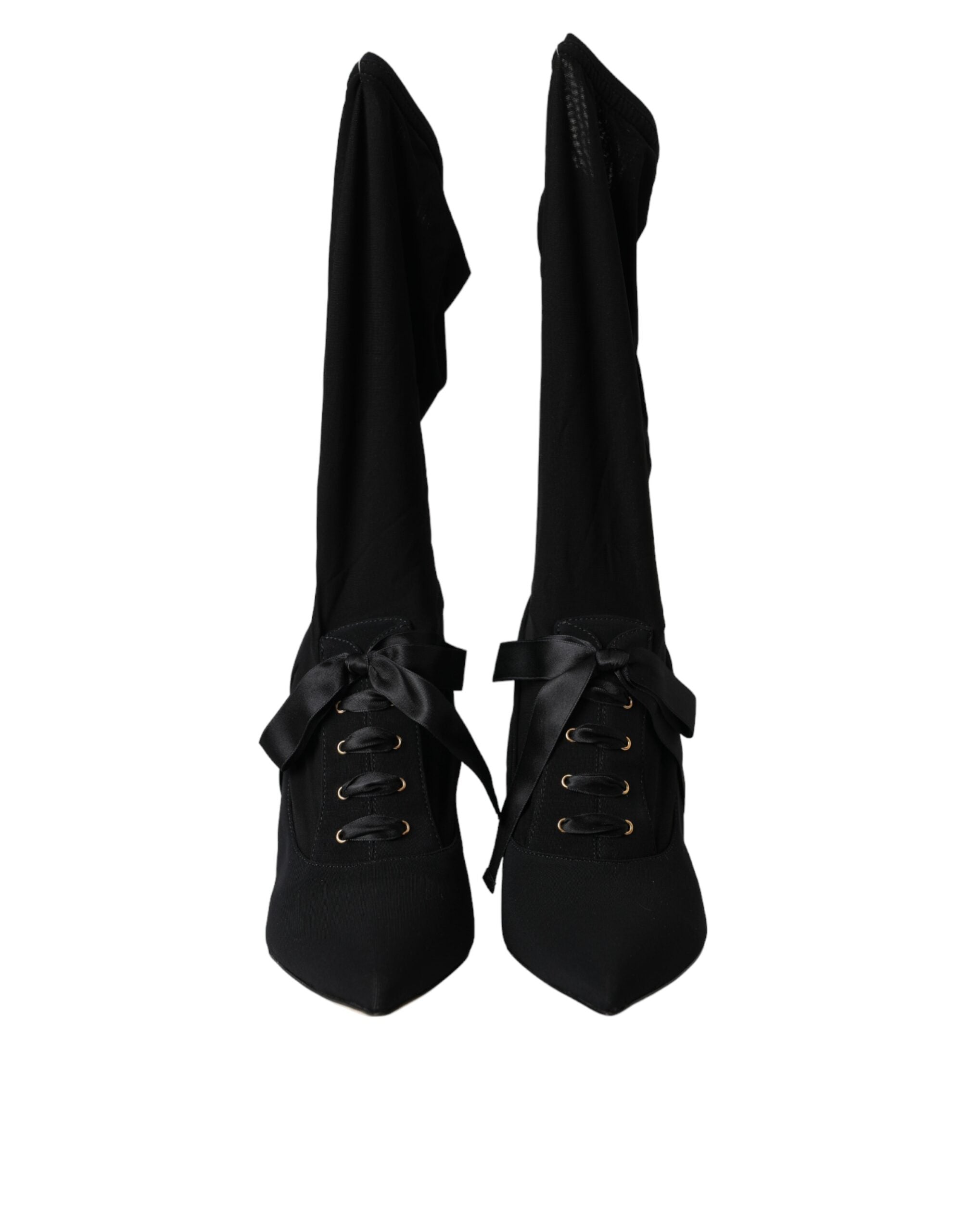 Dolce & Gabbana Black Stiletto Heels Mid Calf Boots