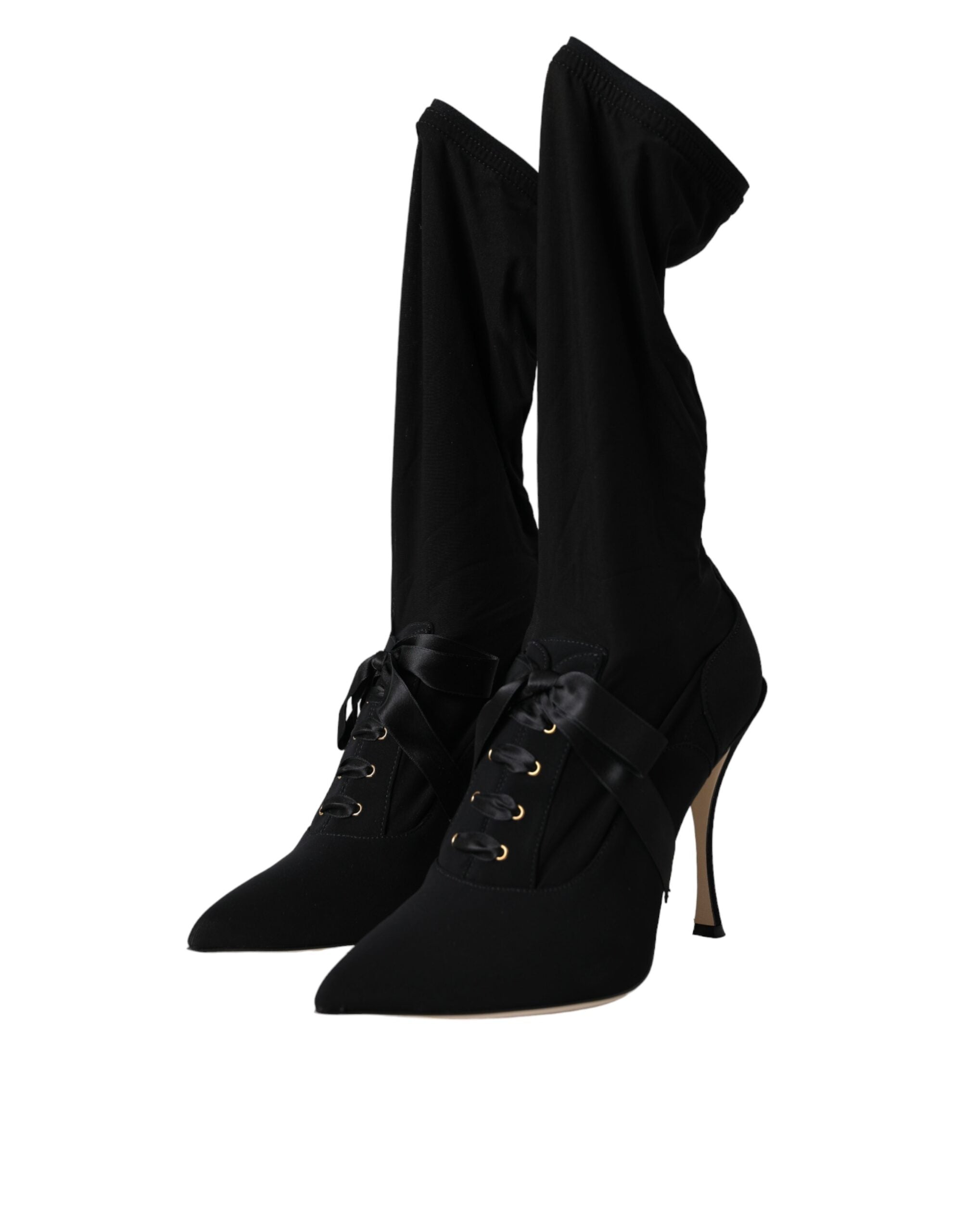 Dolce & Gabbana Black Stiletto Heels Mid Calf Boots