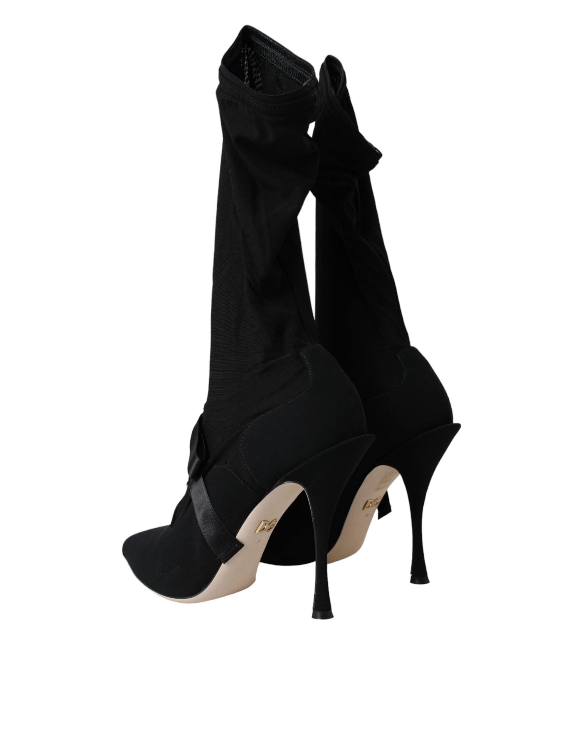 Dolce & Gabbana Black Stiletto Heels Mid Calf Boots