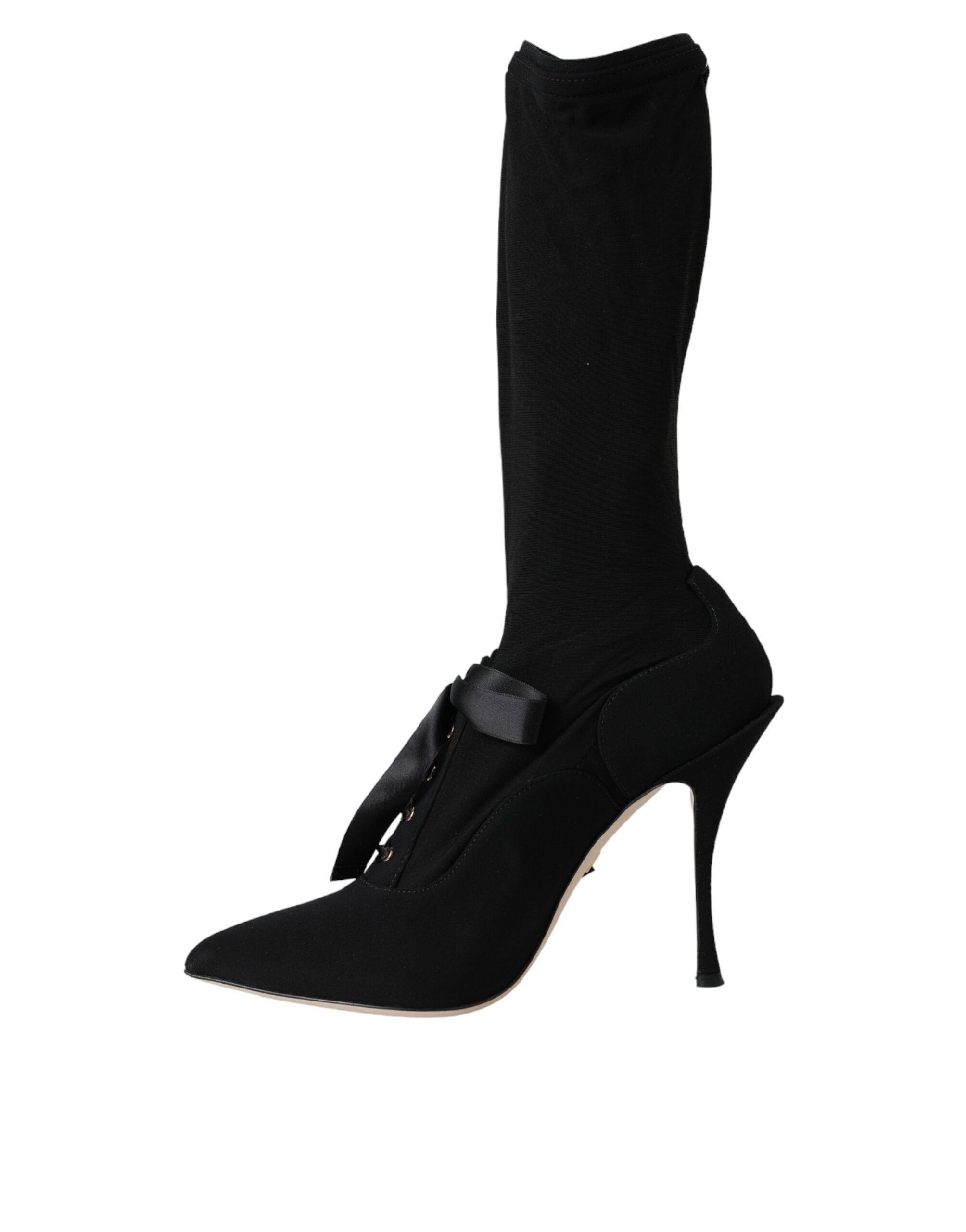 Dolce & Gabbana Black Stiletto Heels Mid Calf Boots