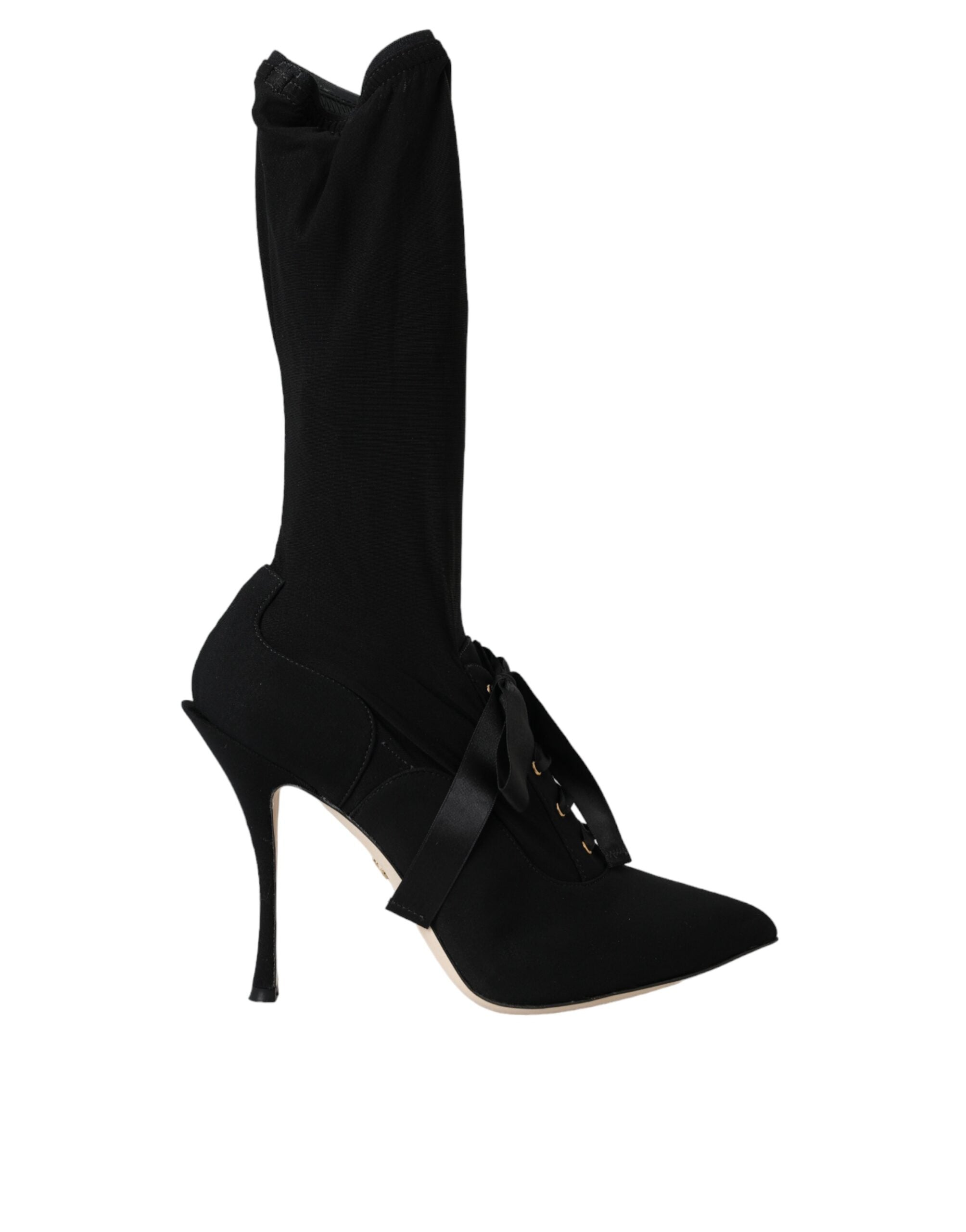 Dolce & Gabbana Black Stiletto Heels Mid Calf Boots