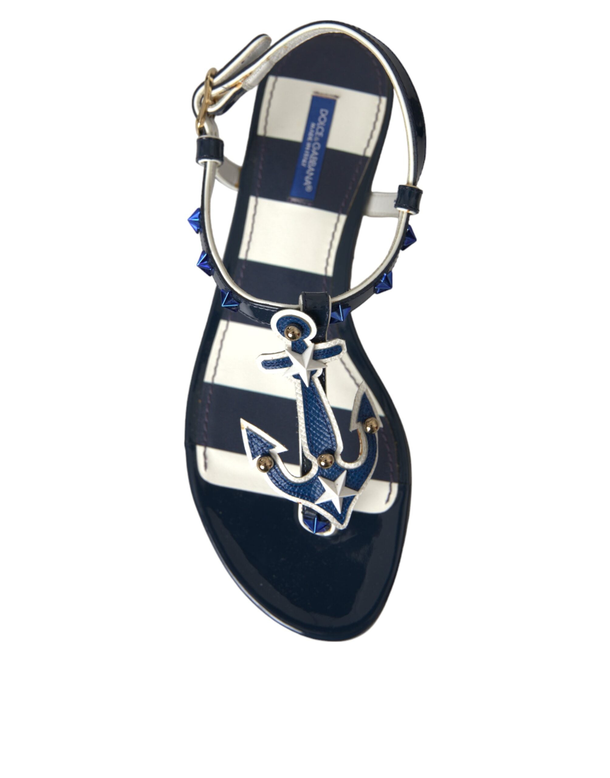 Παπούτσια Dolce & Gabbana Blue Stripes με δερμάτινα φλατ σανδάλια