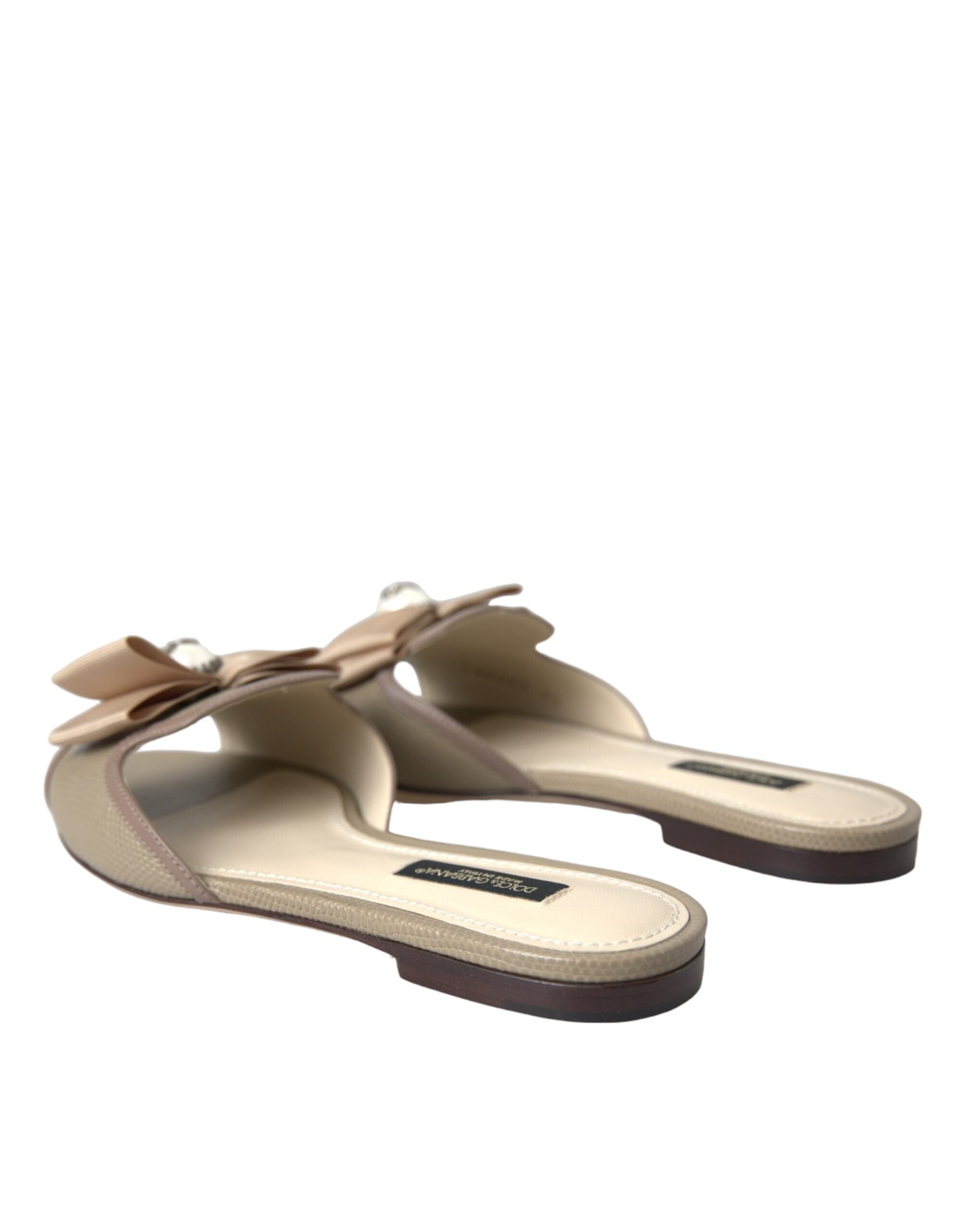 Dolce & Gabbana Beige Logo Pearl Flats Sandals Slides Shoes