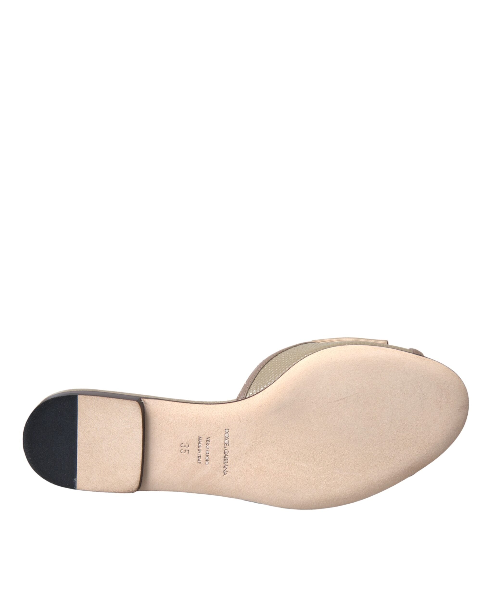 Dolce & Gabbana Beige Logo Pearl Flats Σανδάλια Slides Παπούτσια