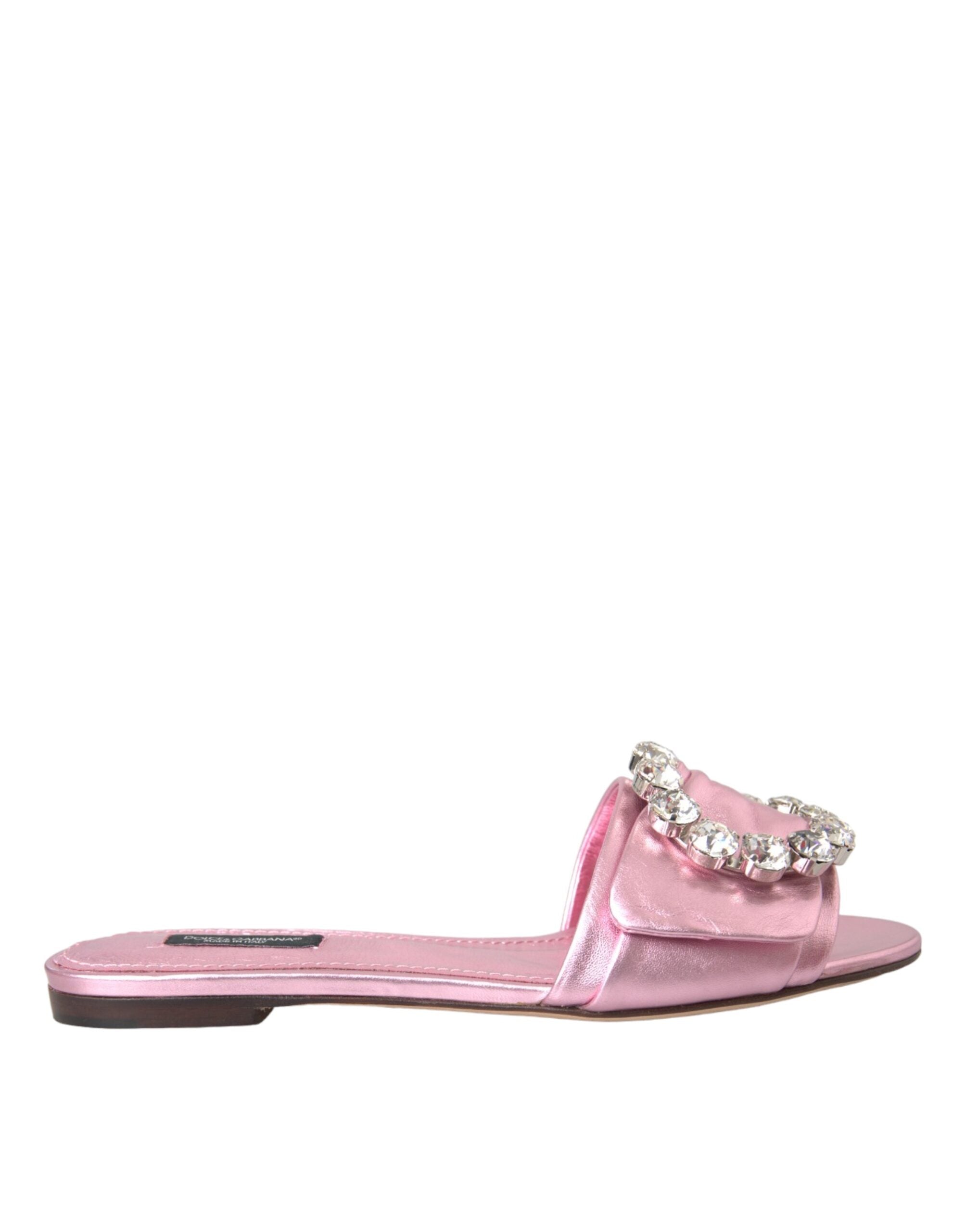 Παπούτσια Dolce & Gabbana Pink Crystal Leather Flats σανδάλια