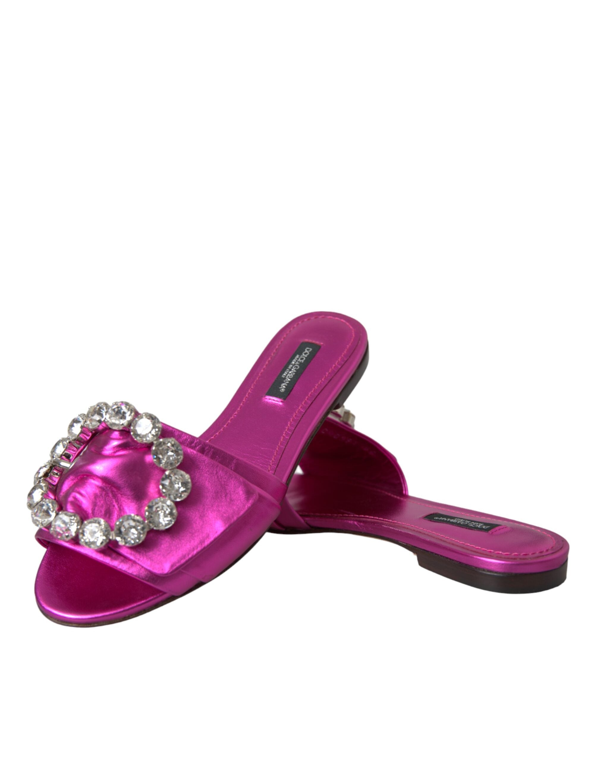 Παπούτσια Dolce & Gabbana Fuchsia Crystal Leather Flats σανδάλια