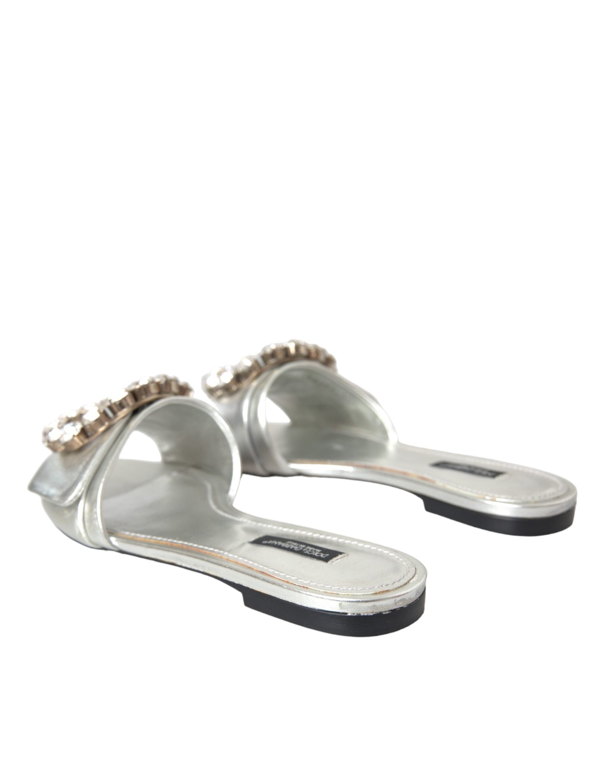 Παπούτσια Dolce & Gabbana Silver Crystal Leather Flats σανδάλια