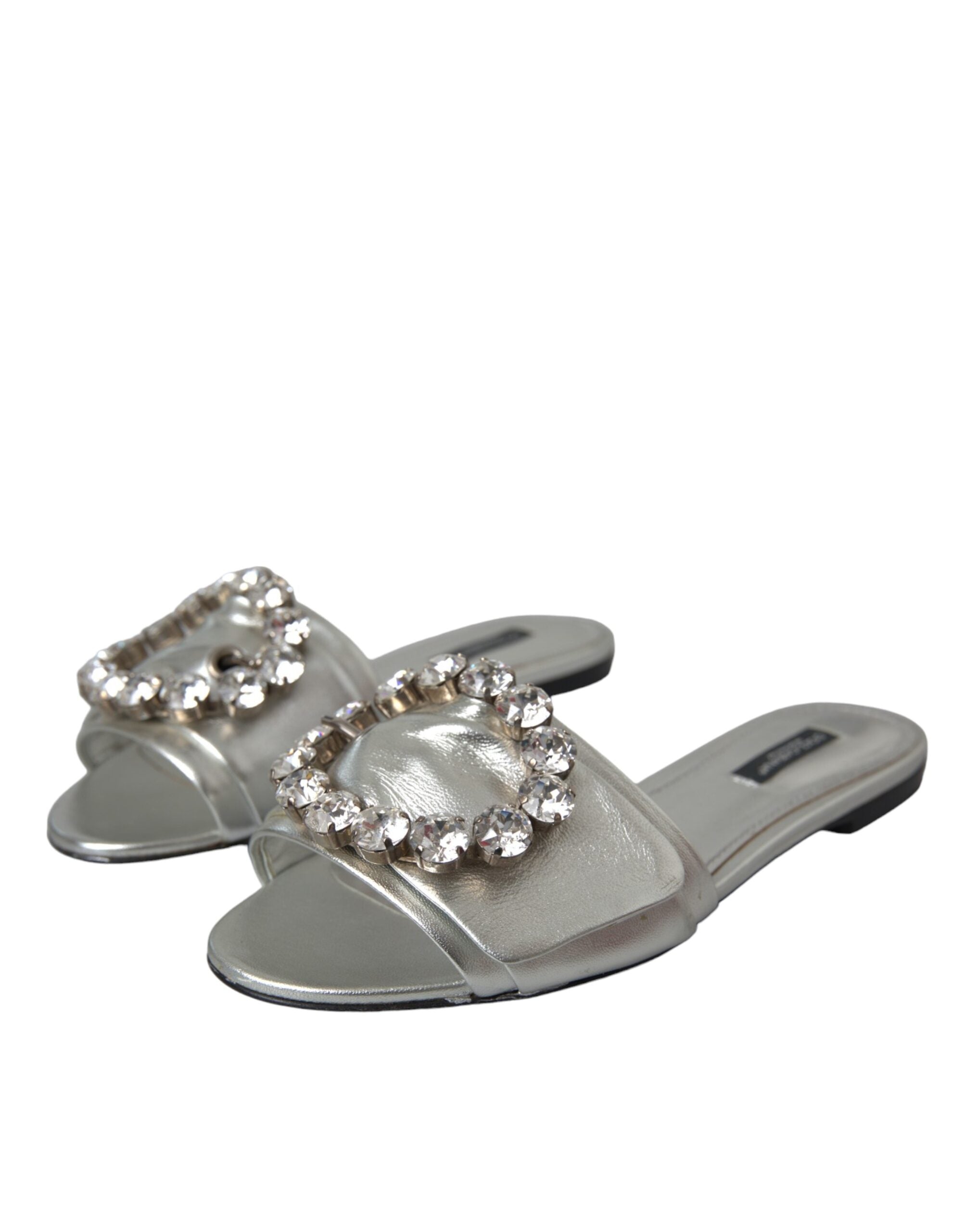 Παπούτσια Dolce & Gabbana Silver Crystal Leather Flats σανδάλια