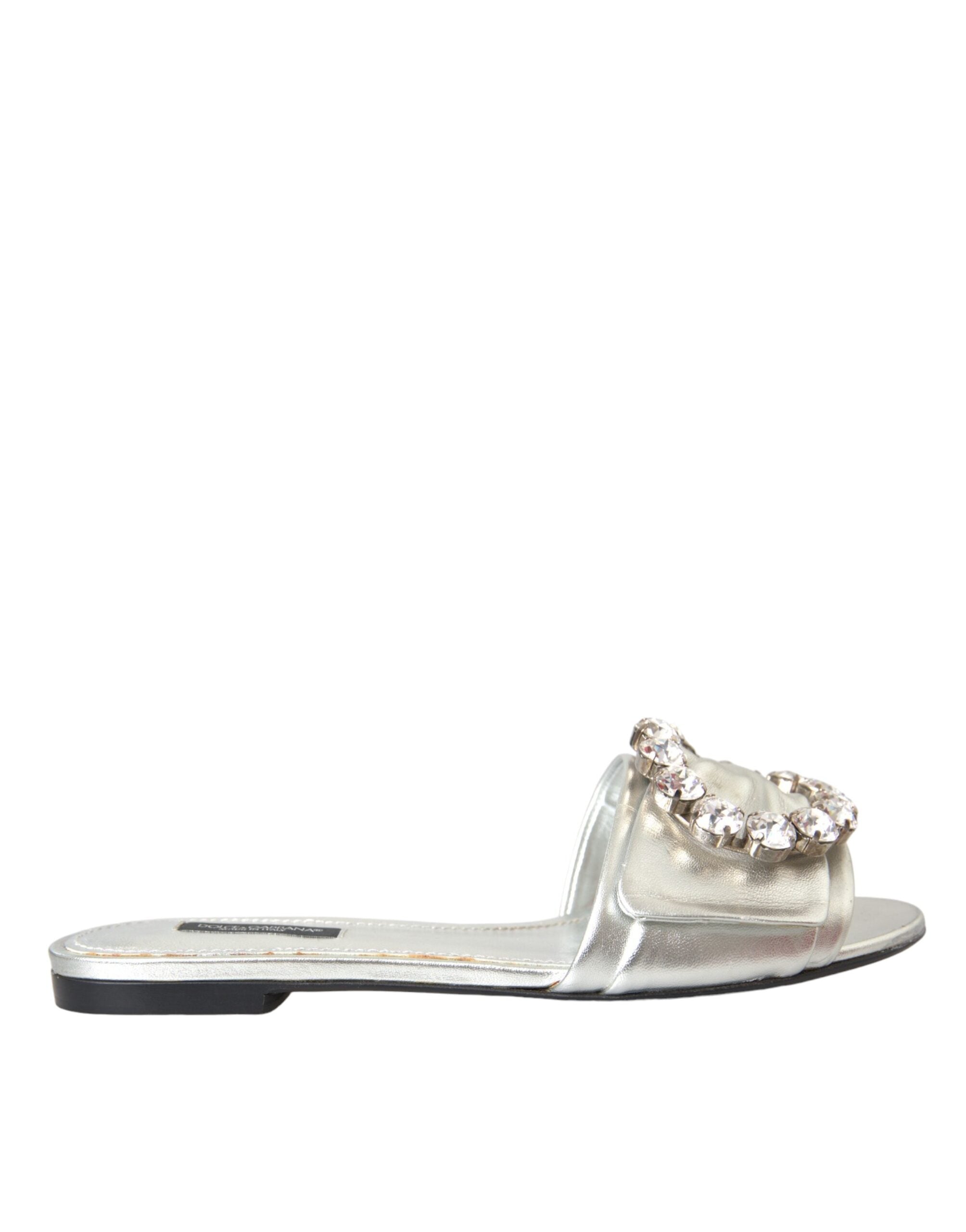 Παπούτσια Dolce & Gabbana Silver Crystal Leather Flats σανδάλια