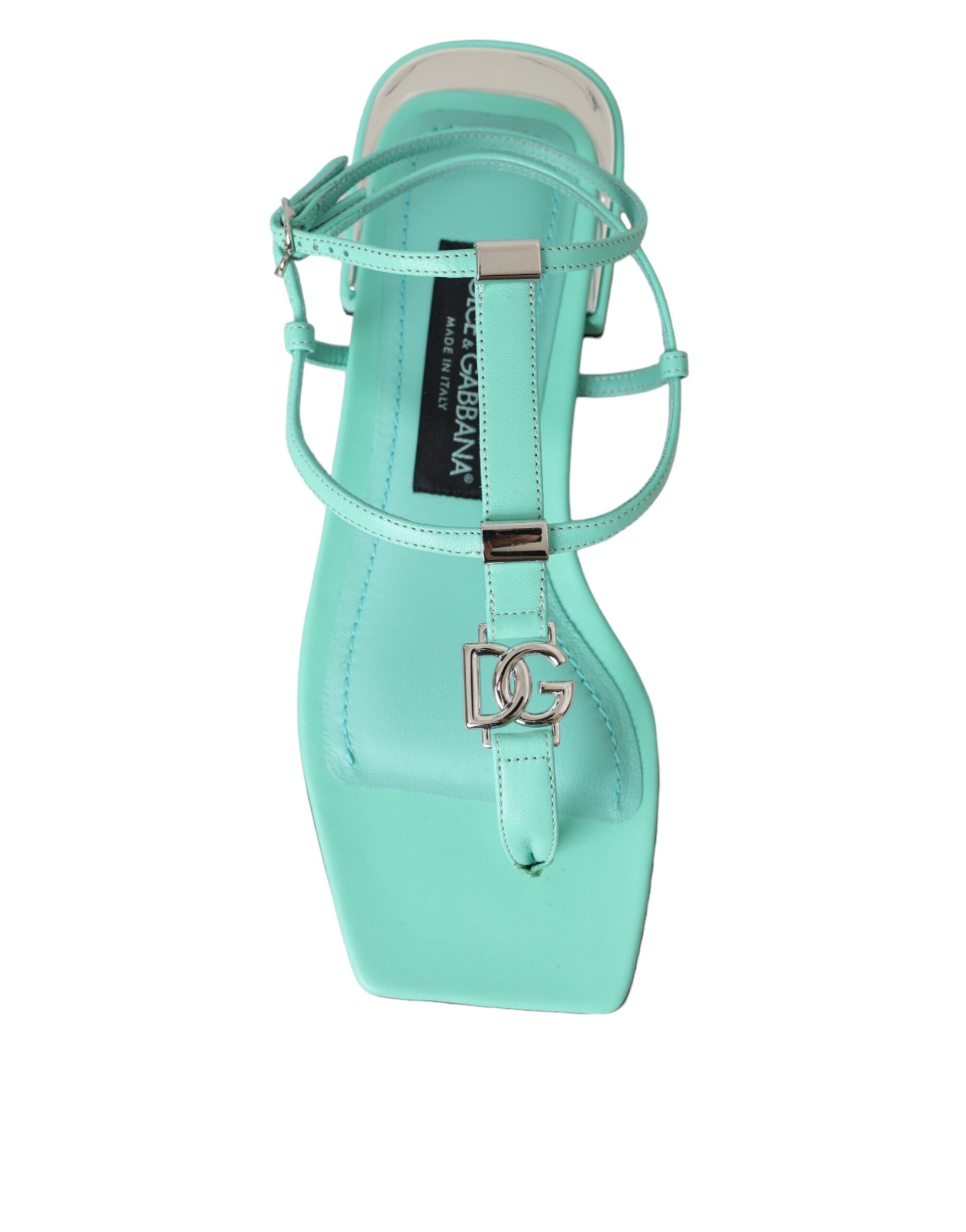 Dolce & Gabbana Aqua Green Δερμάτινο λουράκι αστραγάλου Flats σανδάλια Παπούτσια