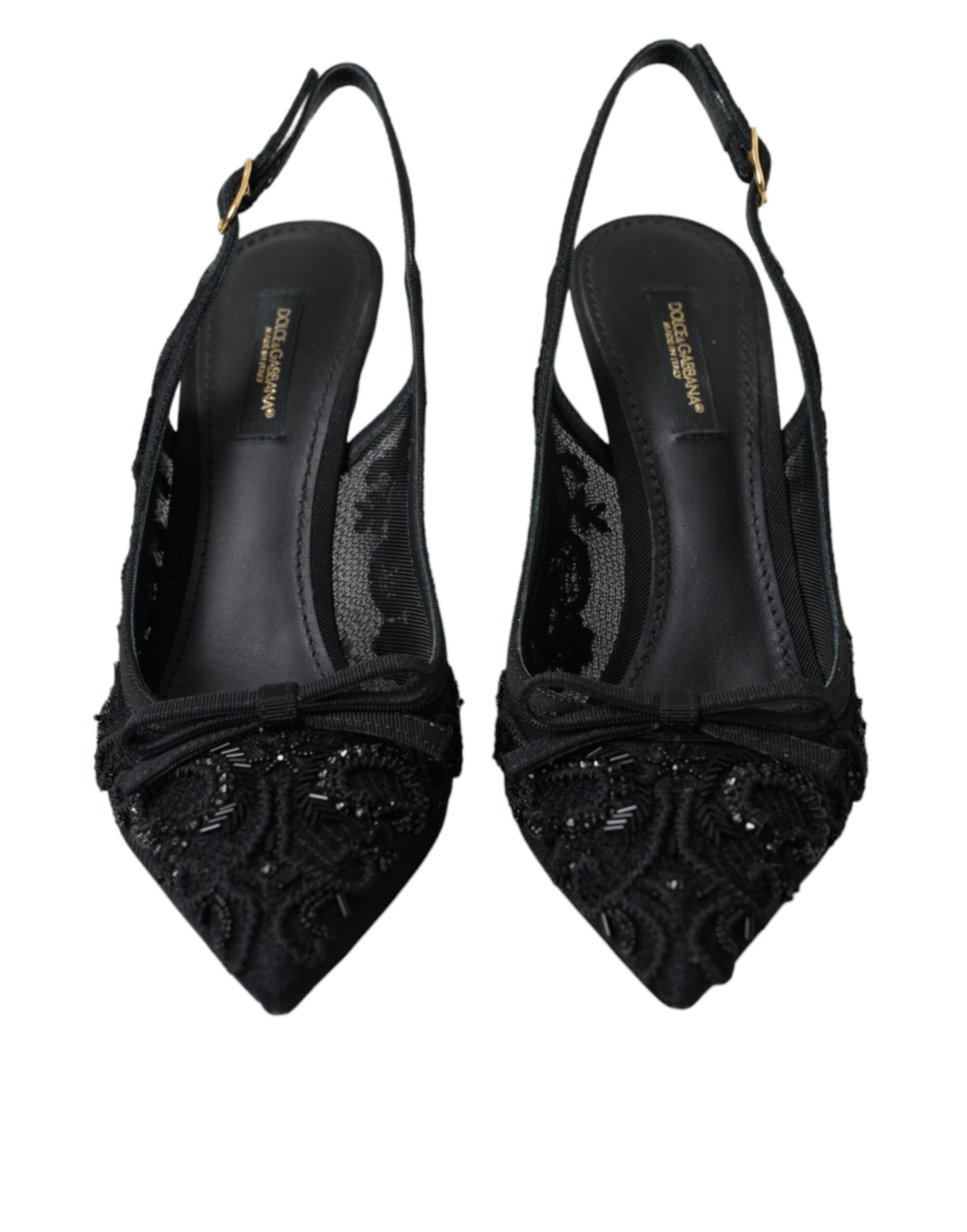 Dolce & Gabbana Μαύρο τούλι Ricamo Γόβες Slingbacks Παπούτσια