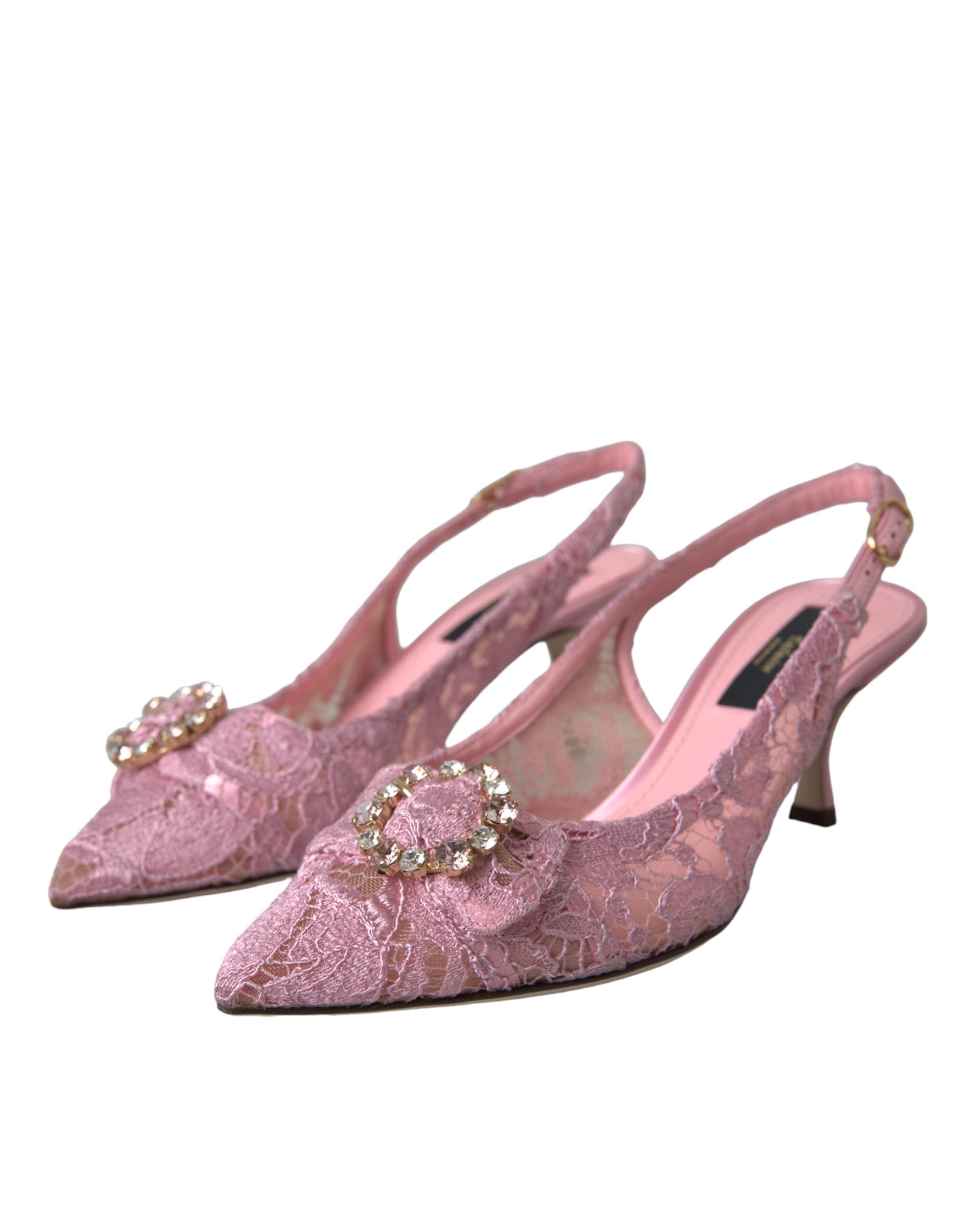 Dolce & Gabbana Pink Taormina Lace Crystal Heel Slingbacks παπούτσια