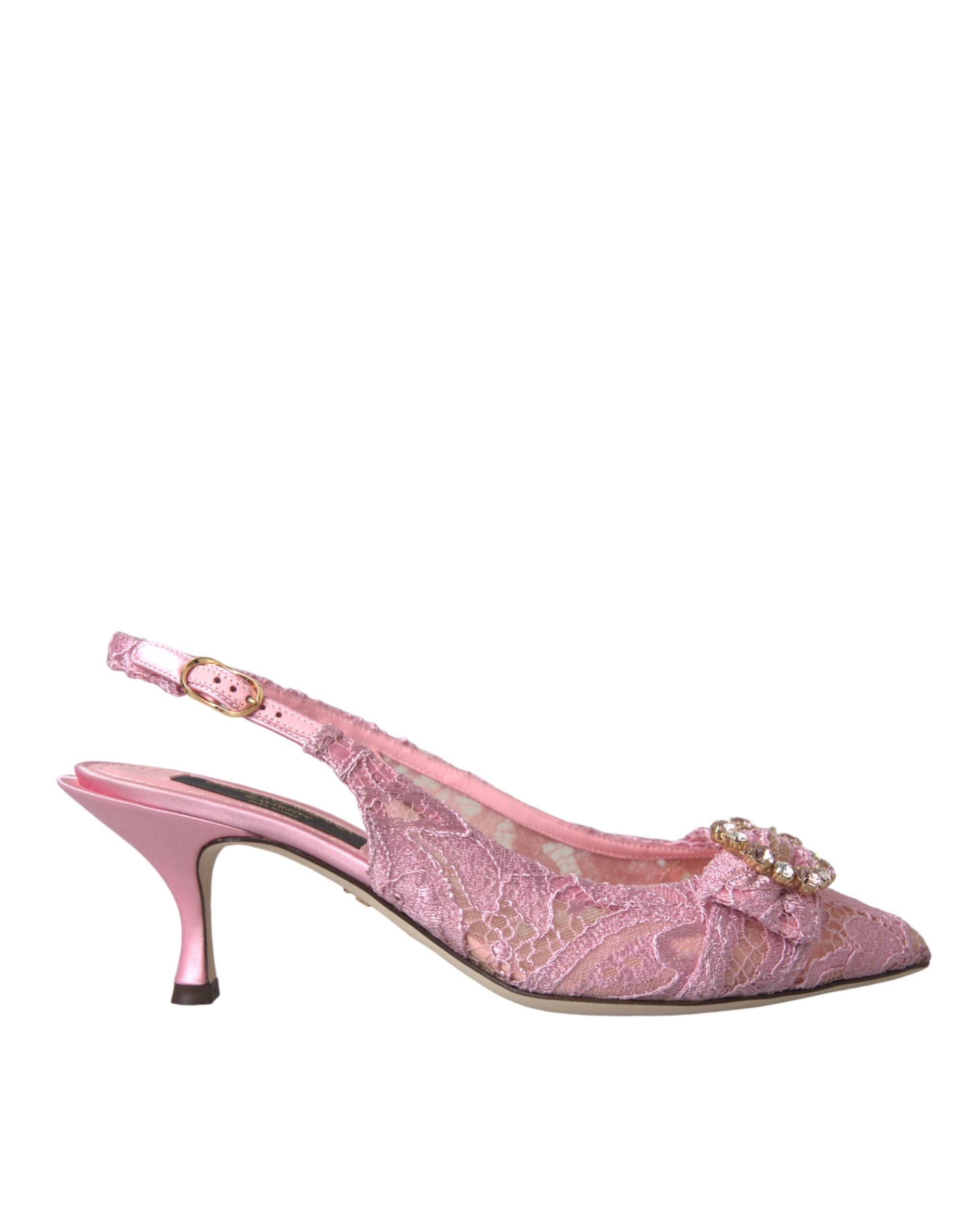 Dolce & Gabbana Pink Taormina Lace Crystal Heel Slingbacks παπούτσια