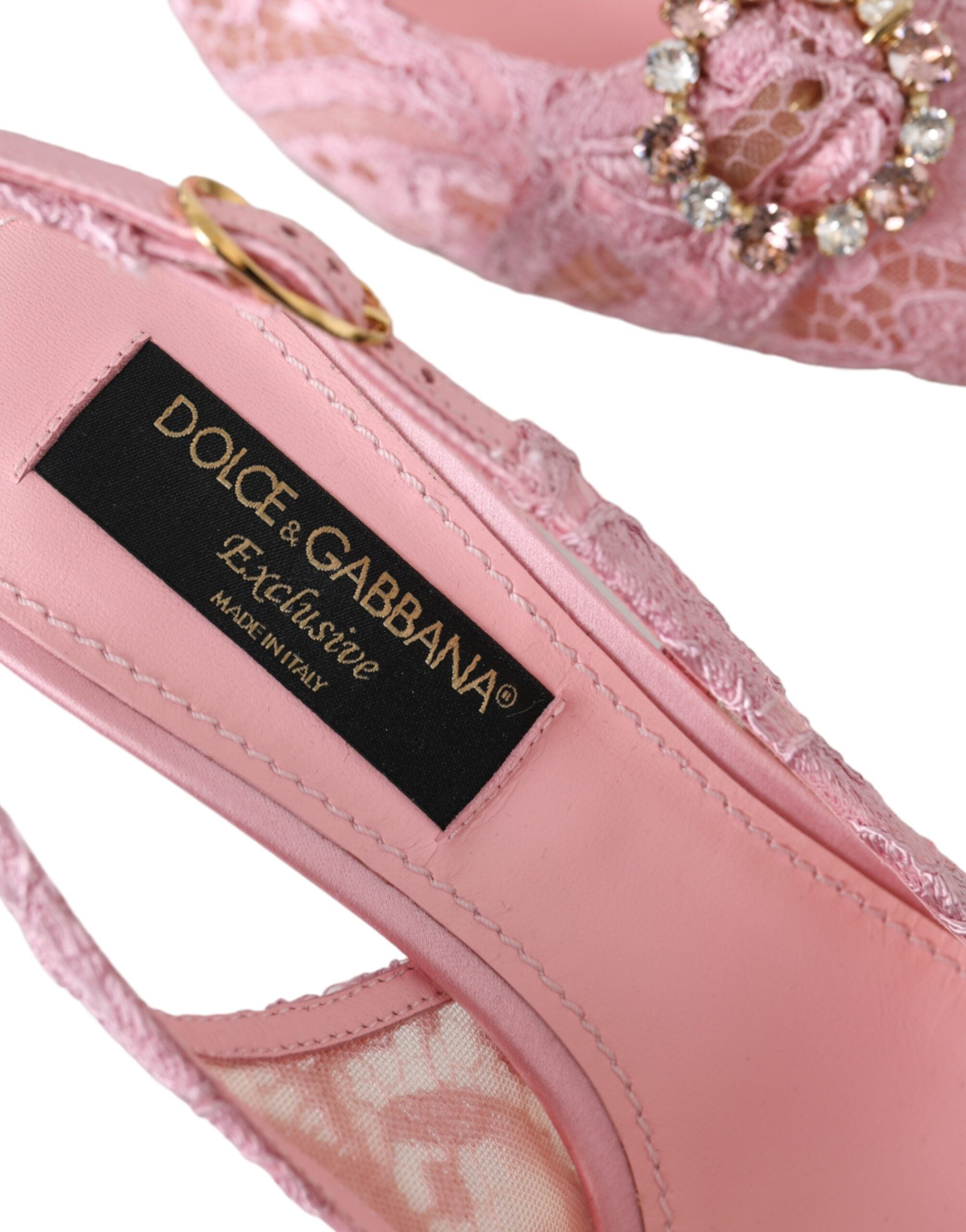 Dolce & Gabbana Pink Taormina Lace Crystal Heel Slingbacks παπούτσια