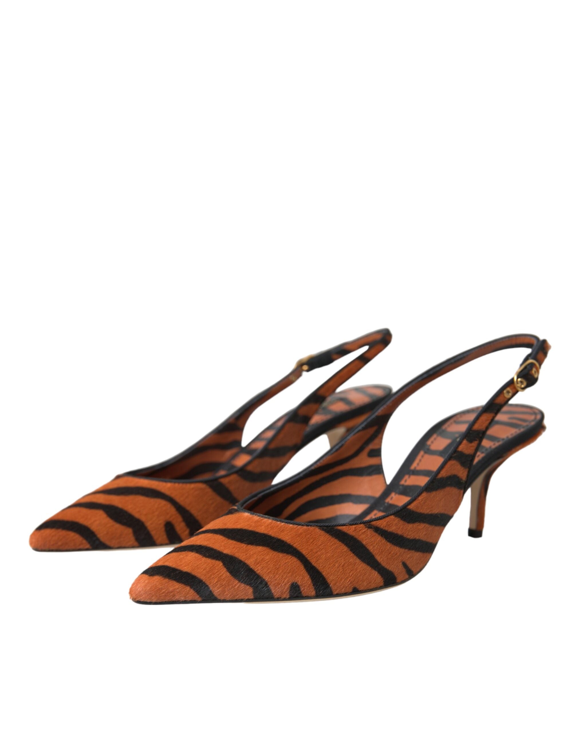 Παπούτσια Dolce & Gabbana Black Orange Zebra Leather Slingbacks