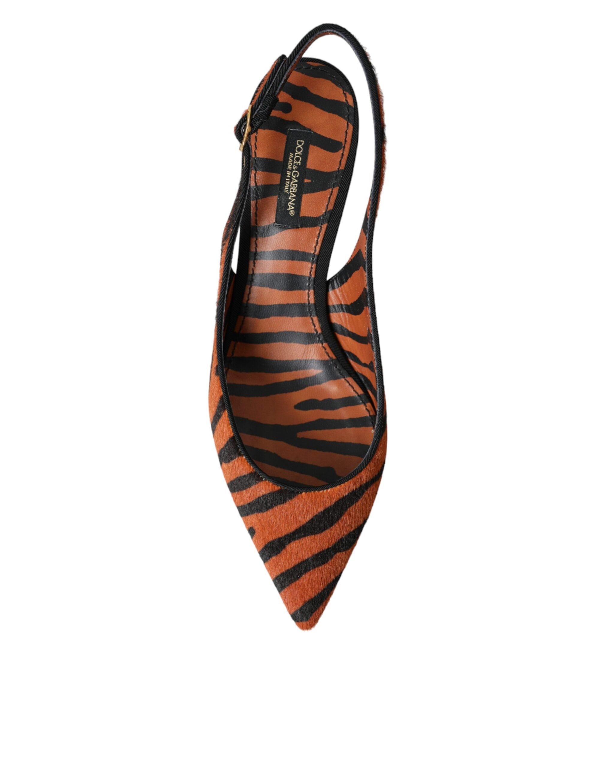 Dolce & Gabbana Black Orange Zebra Leather Slingbacks Shoes