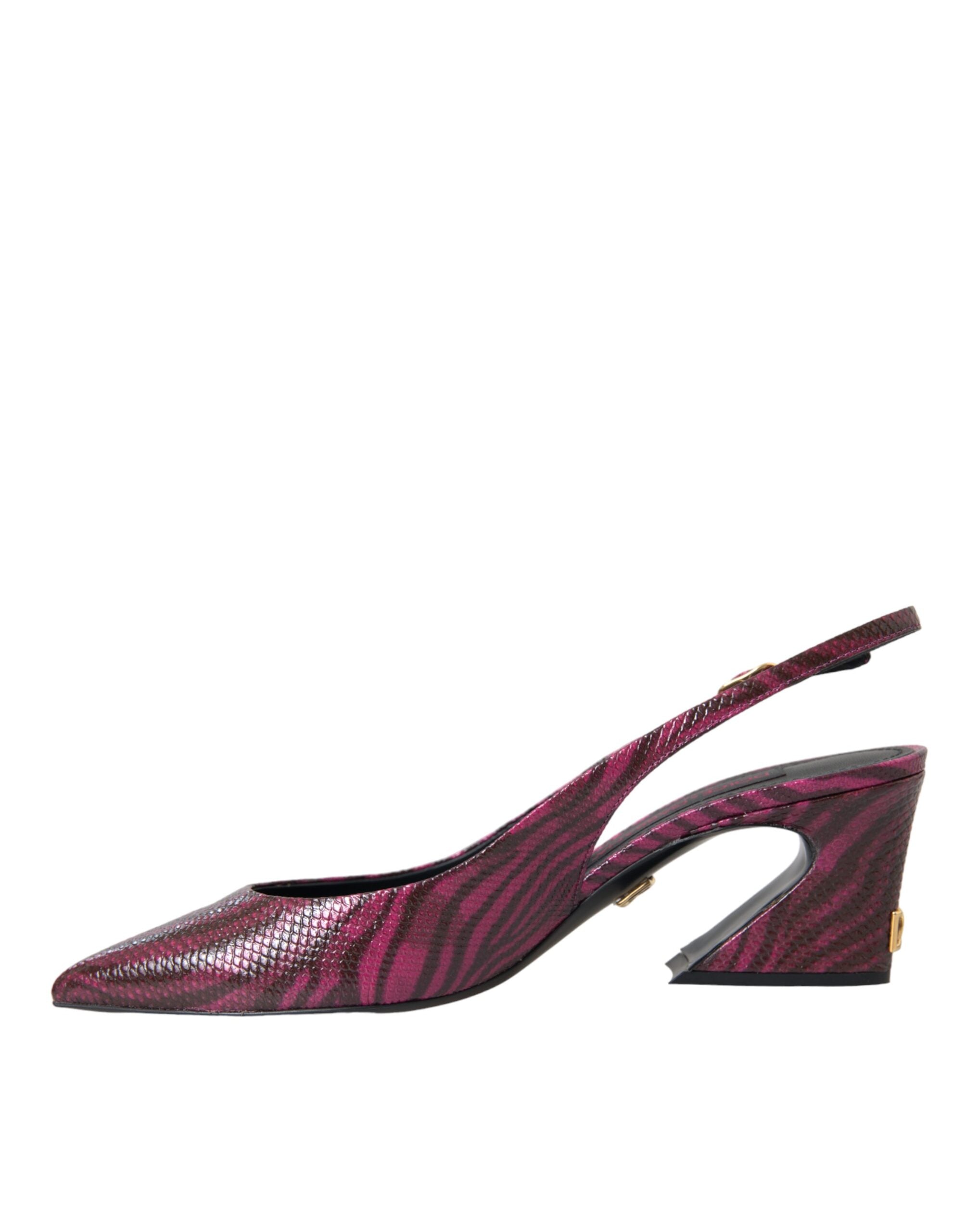 Dolce & Gabbana Maroon Zebra Δερμάτινα Τακούνια Slingbacks Παπούτσια