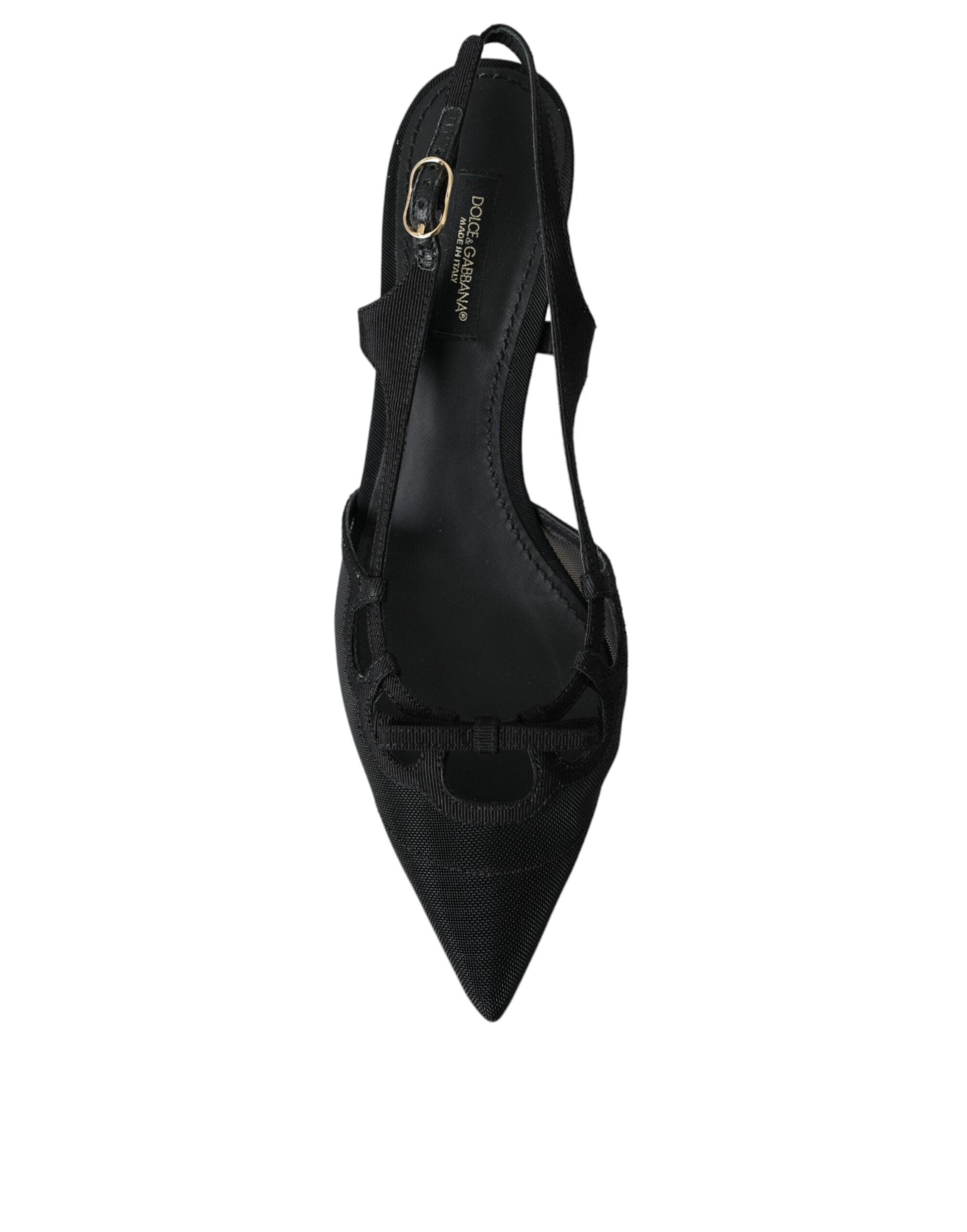 Dolce & Gabbana Black Leather Mesh High Heels Slingback Shoes