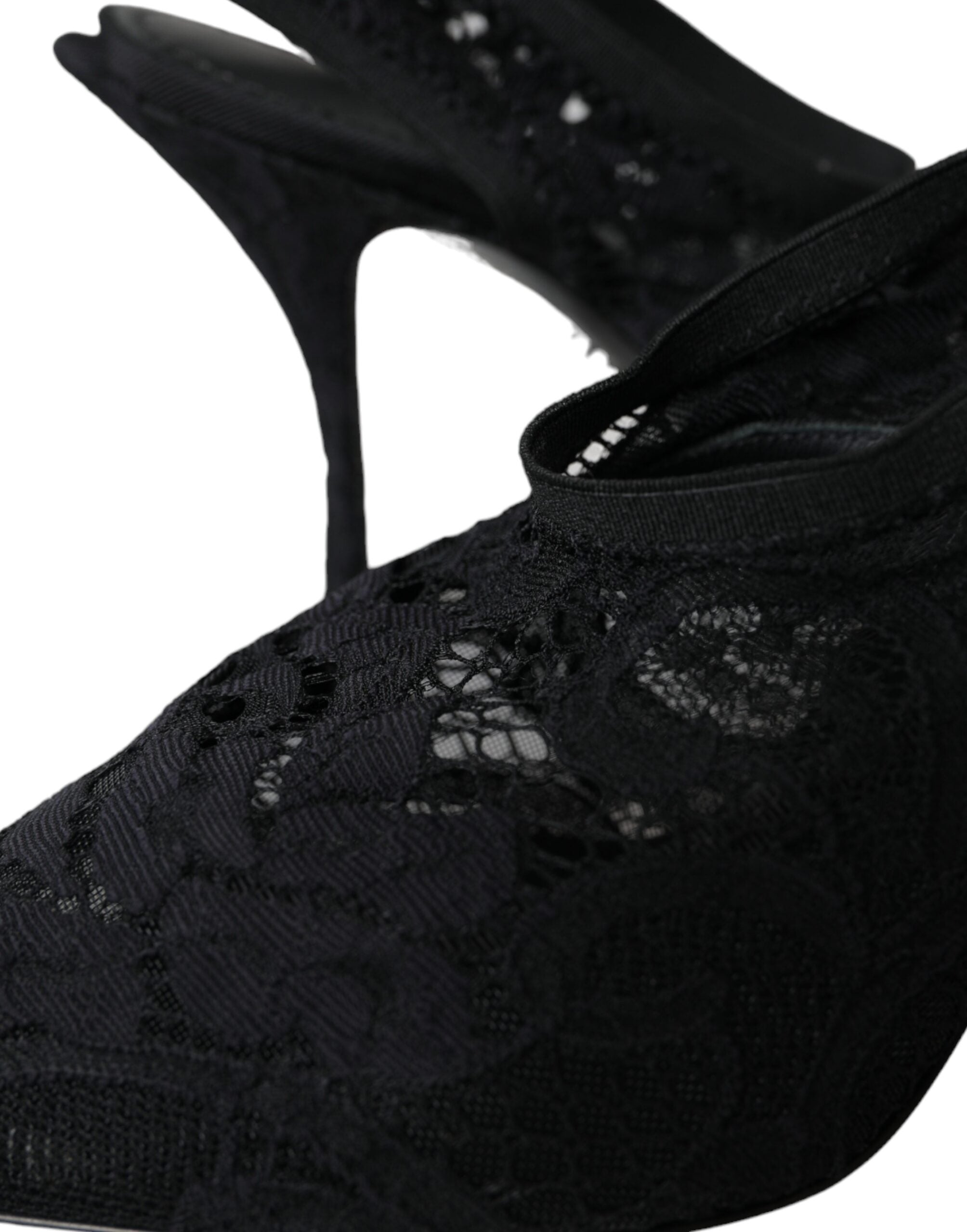 Dolce & Gabbana Black Lace Stretch Heels Slingbacks Shoes