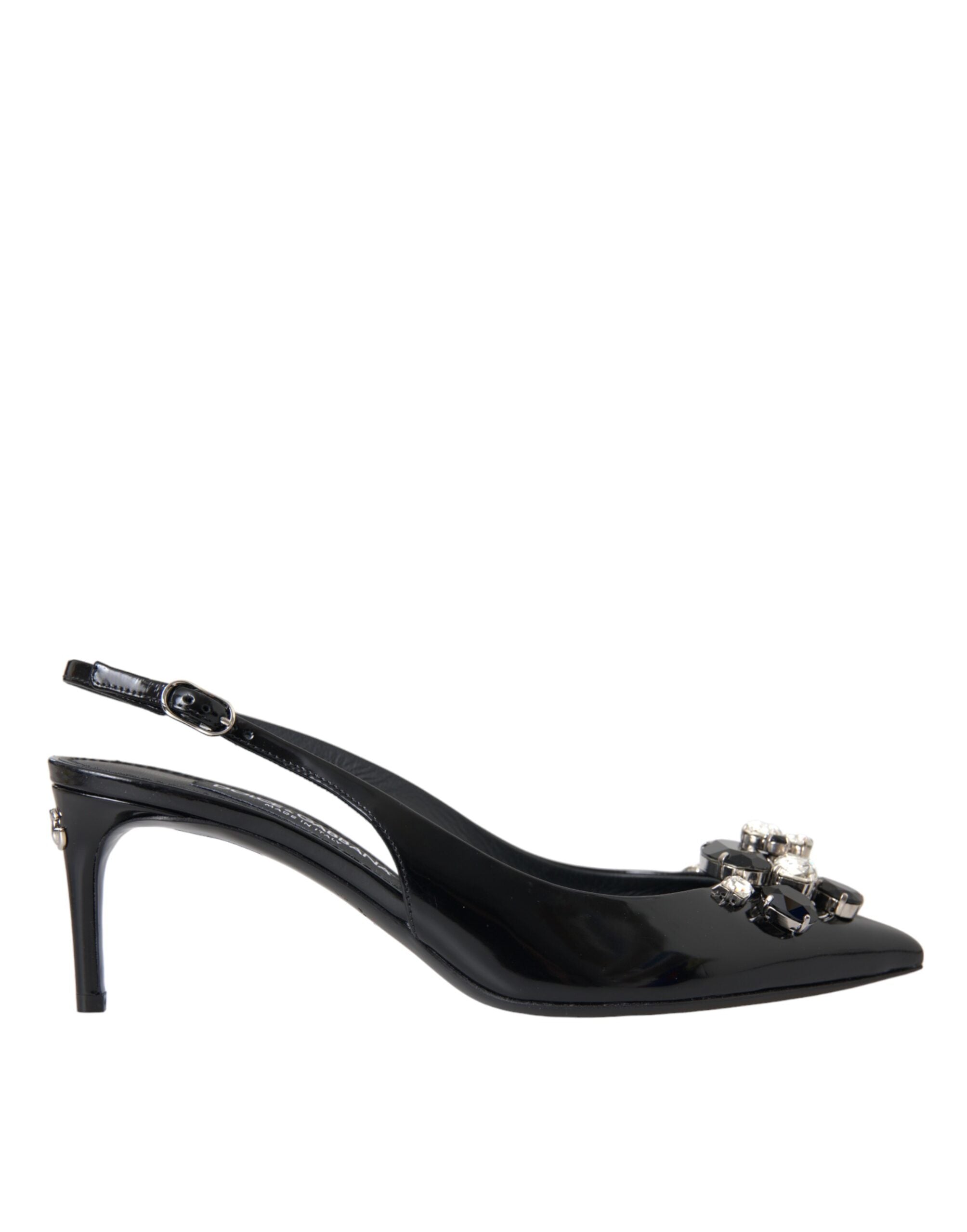 Παπούτσια Dolce & Gabbana Μαύρα λουστρίνια κρυστάλλινα Slingback