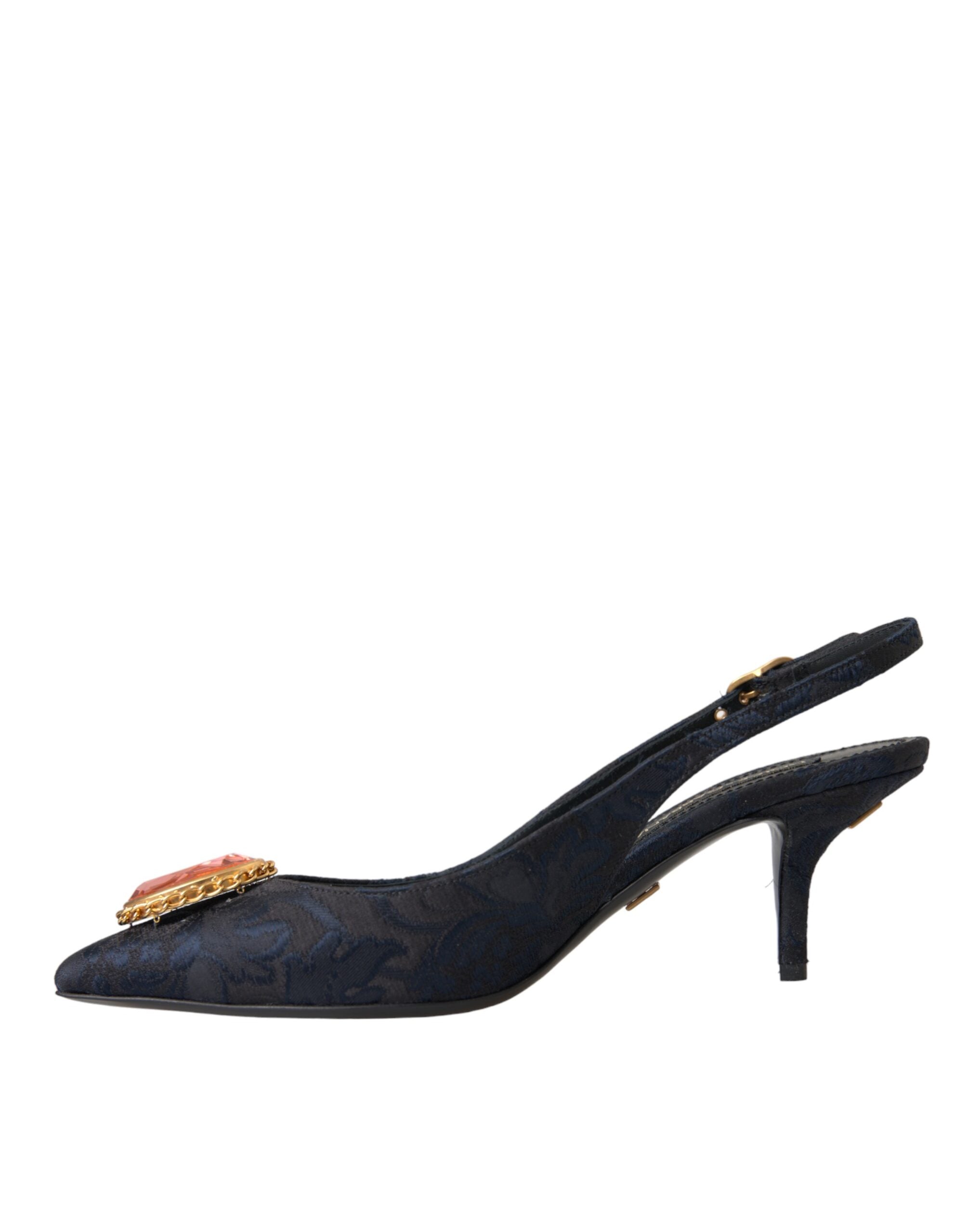 Παπούτσια με τακούνι Dolce & Gabbana Blue Jacquard Crystal Slingback