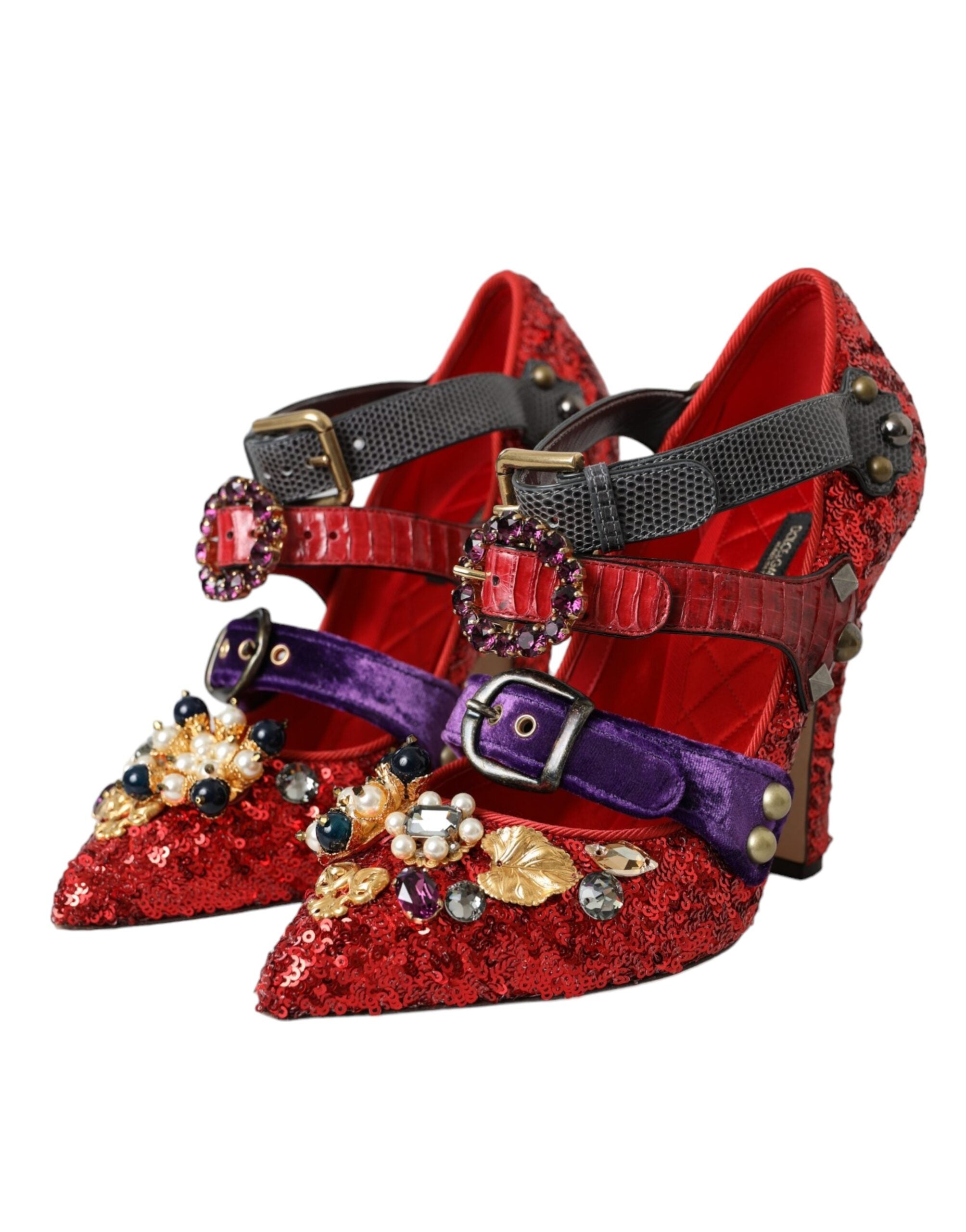 Παπούτσια Dolce & Gabbana Red Sequined Crystal Mary Janes Pumps