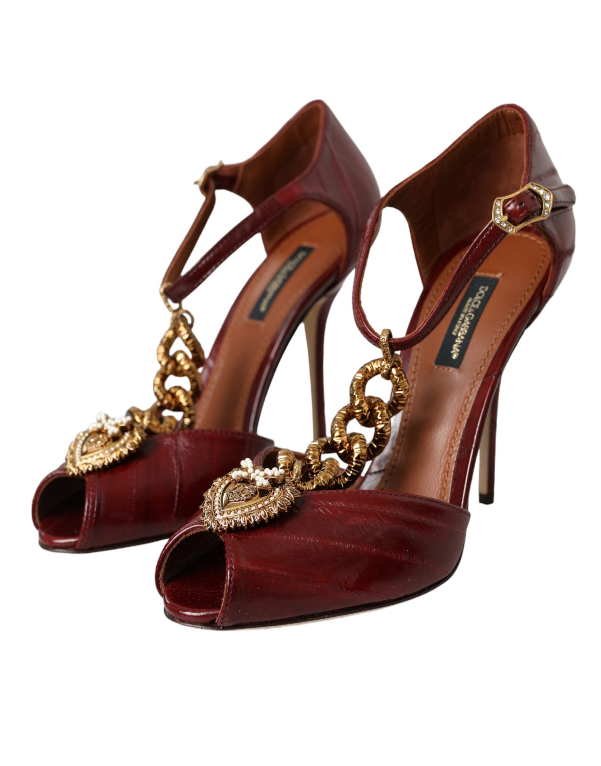 Παπούτσια Dolce & Gabbana Dark Red Leather Gold Devotion Heart Sindals