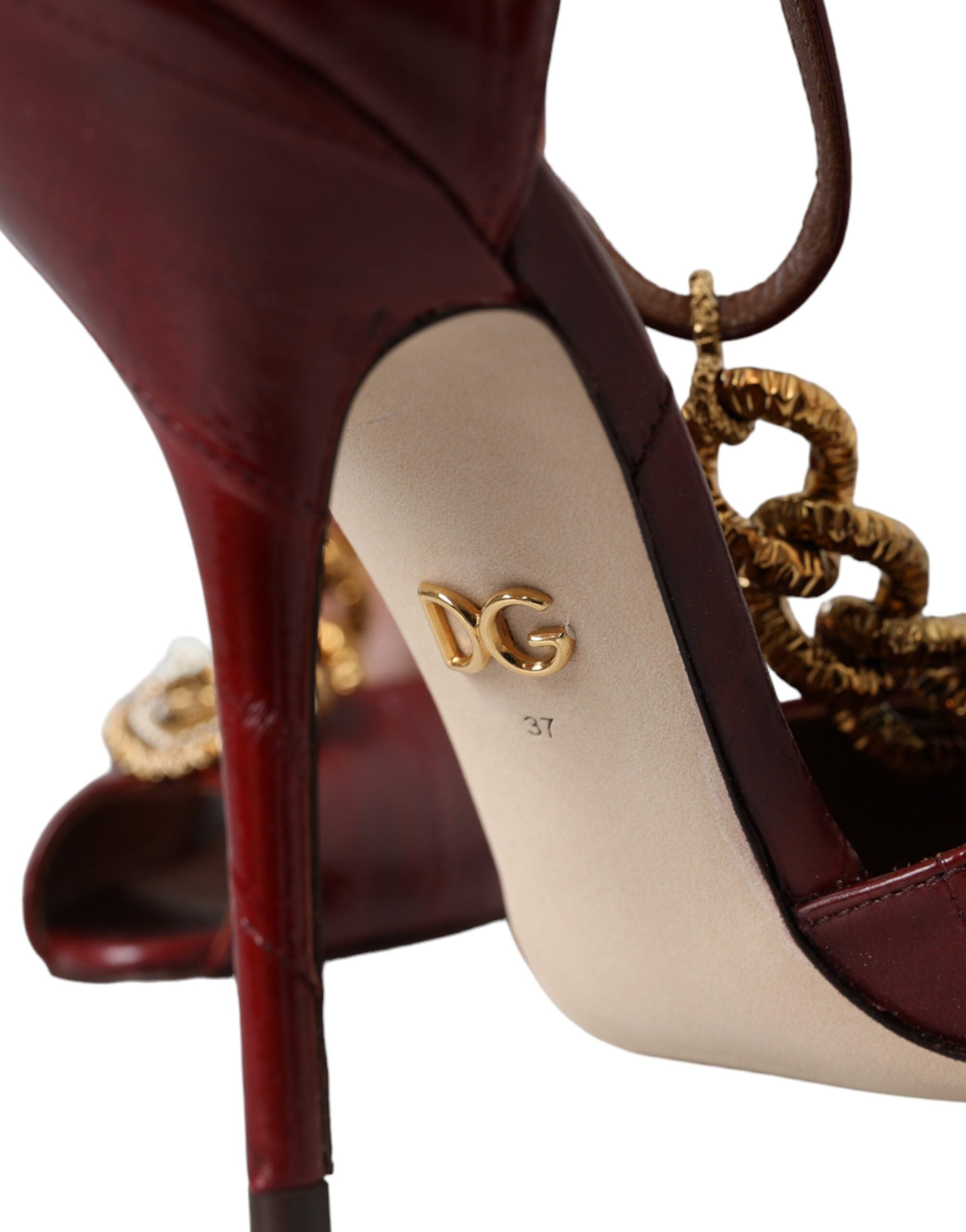 Παπούτσια Dolce & Gabbana Dark Red Leather Gold Devotion Heart Sindals