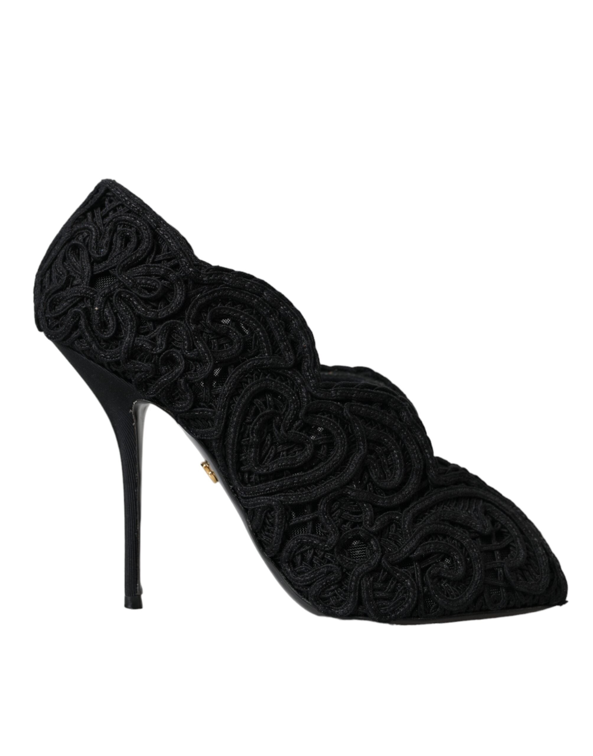 Παπούτσια Dolce & Gabbana Black Cordonetto Ricamo Pump Open Toe