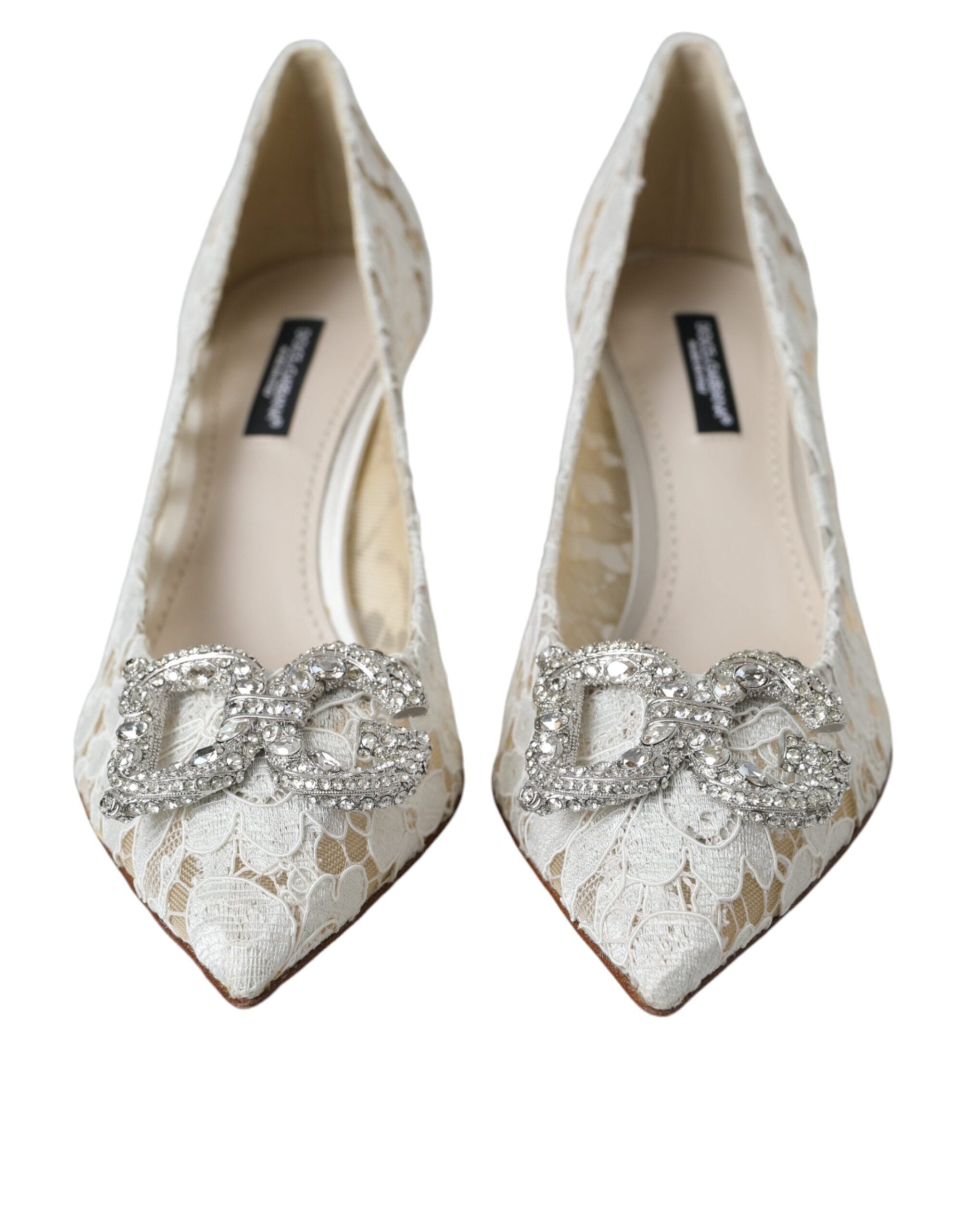 Παπούτσια Dolce & Gabbana White Floral Lace DG Crystal Pumps