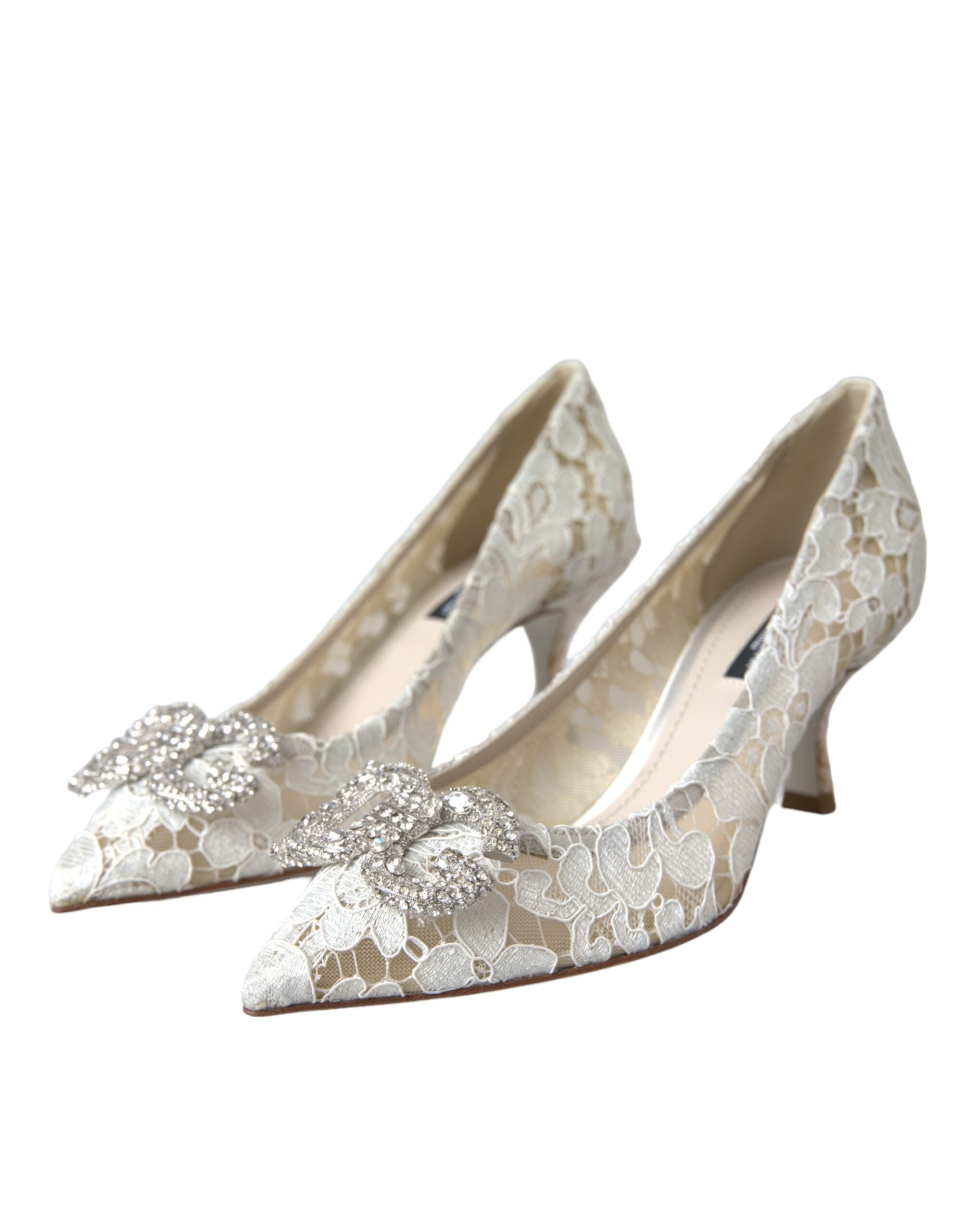 Παπούτσια Dolce & Gabbana White Floral Lace DG Crystal Pumps