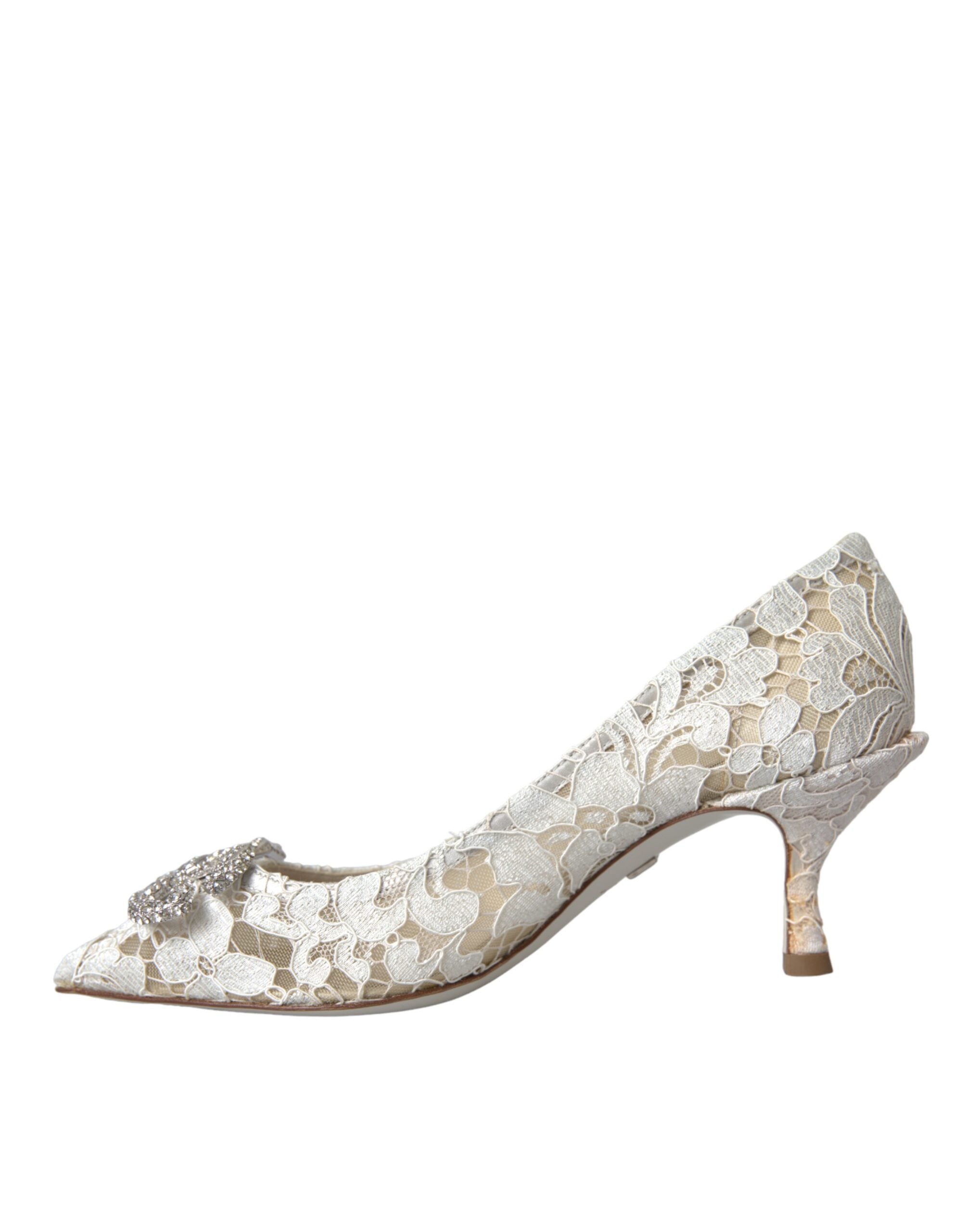 Παπούτσια Dolce & Gabbana White Floral Lace DG Crystal Pumps