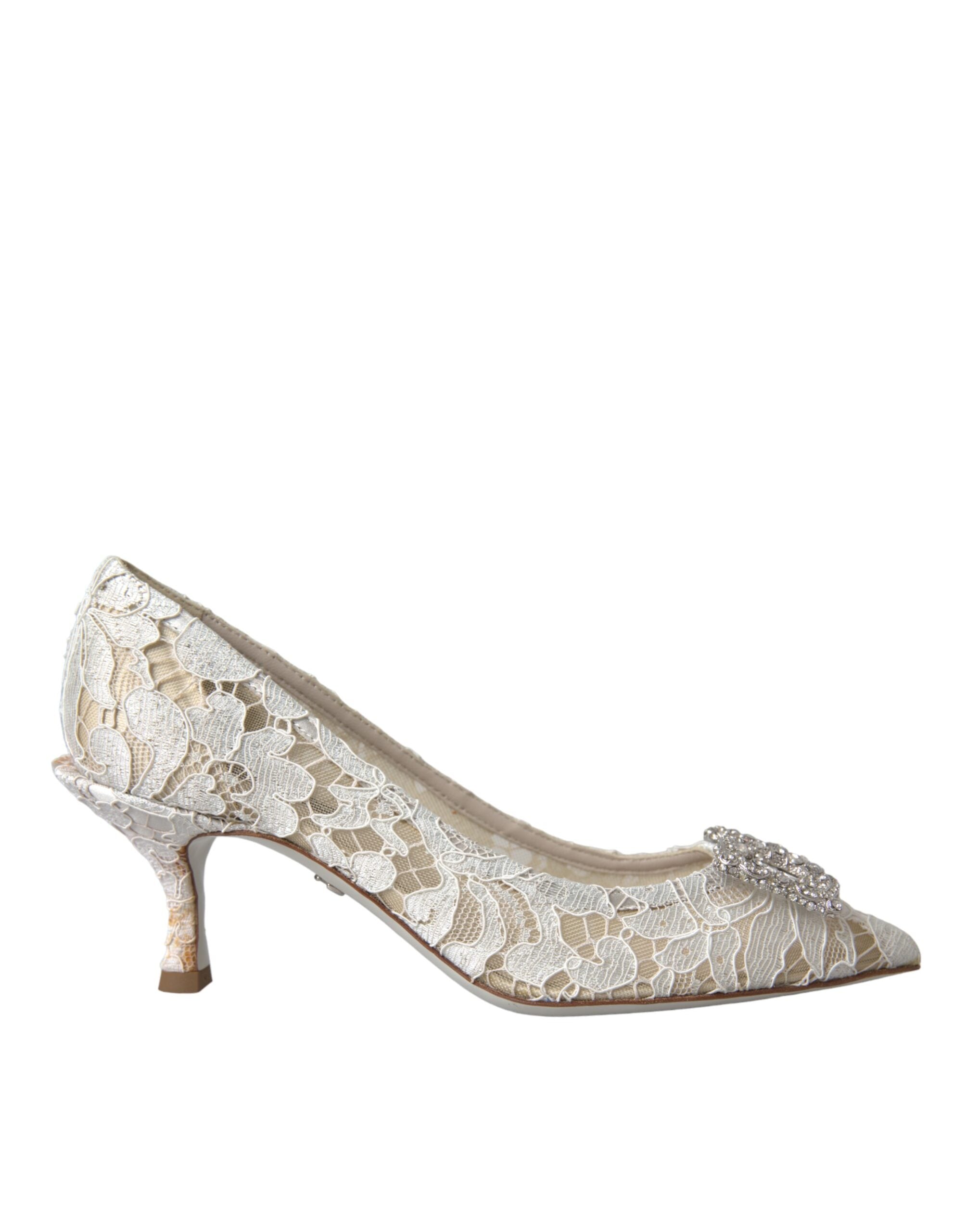 Παπούτσια Dolce & Gabbana White Floral Lace DG Crystal Pumps