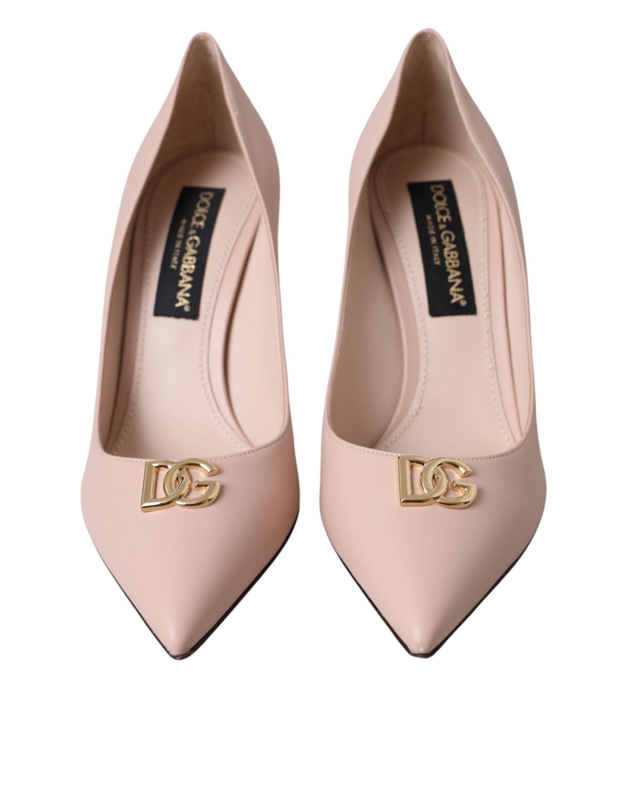 Dolce & Gabbana Beige Lamb Leather Logo Pumps Παπούτσια με τακούνια