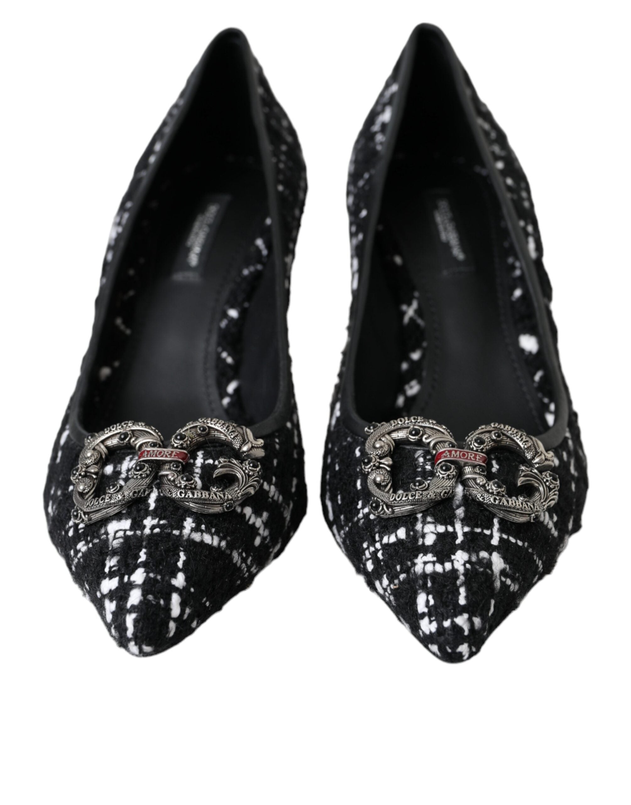 Παπούτσια Dolce & Gabbana Black White Tweed DG Amore Heels Pumps