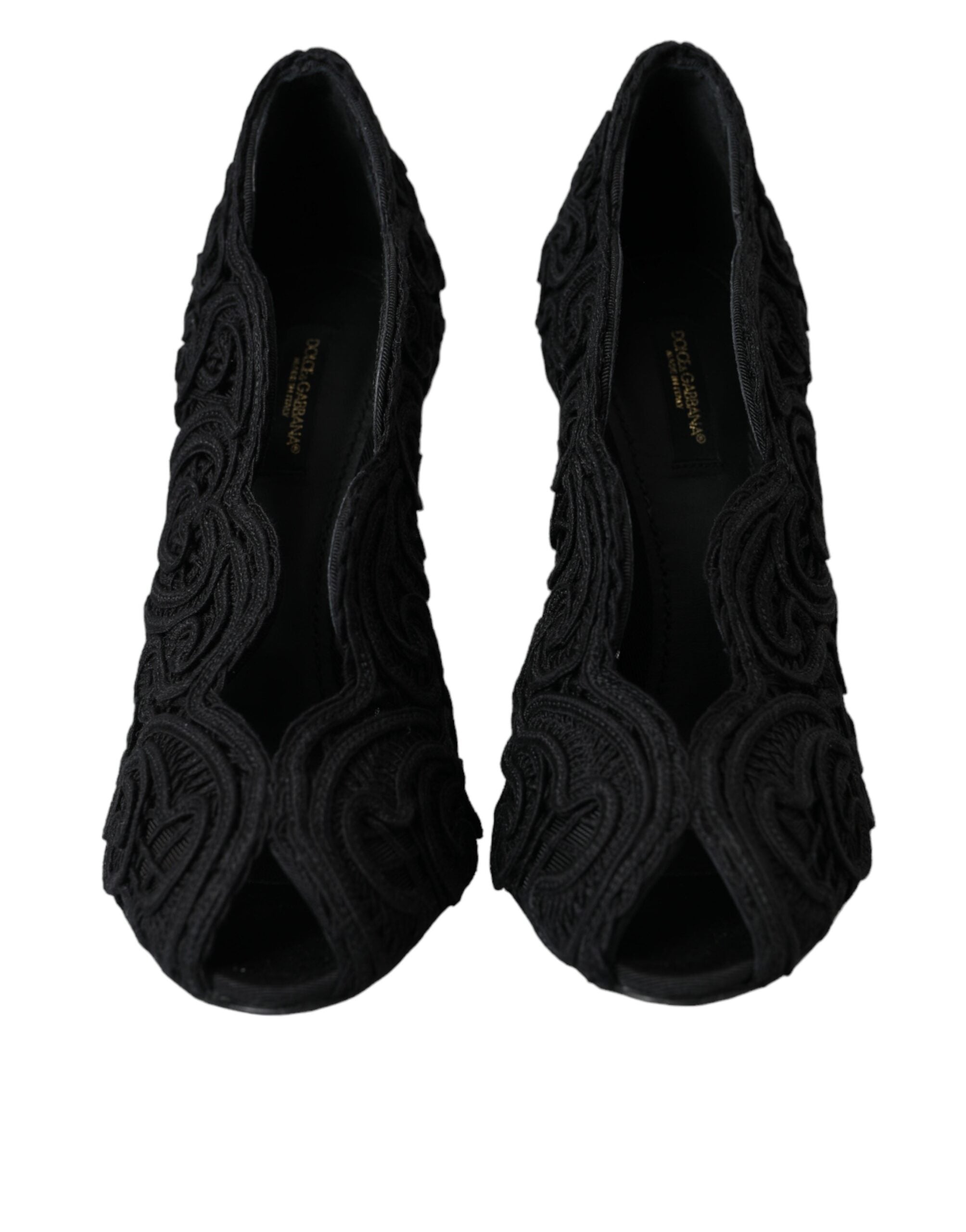 Παπούτσια Dolce & Gabbana Black Cordonetto Ricamo Pump Open Toe